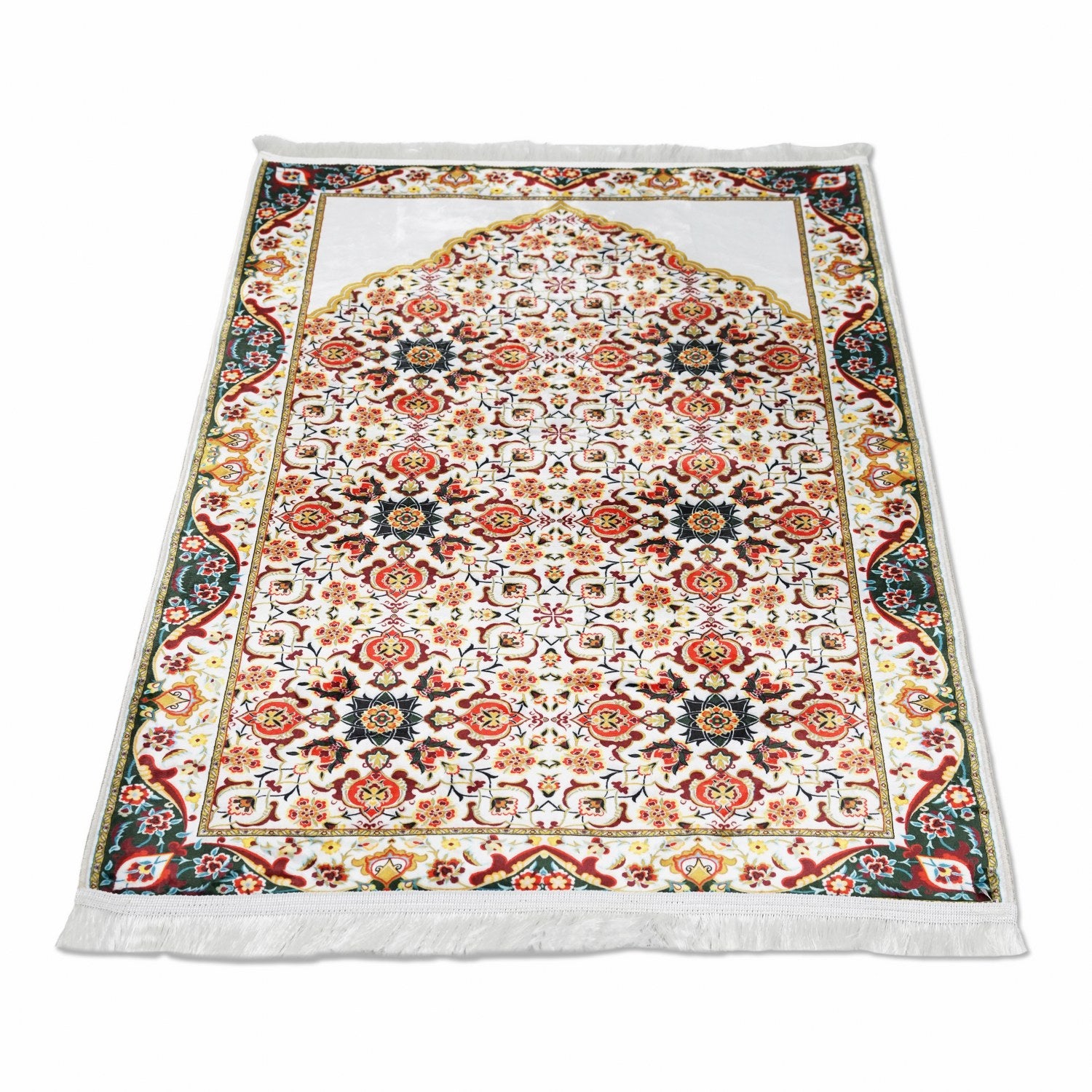 Premium Muslim Prayer Rug - White & Red Mosaic Islamic Design Prayer Mat for Home, Mosque & Travel | Non-Slip, Lightweight & Portable Islamic Carpet for Daily Salah