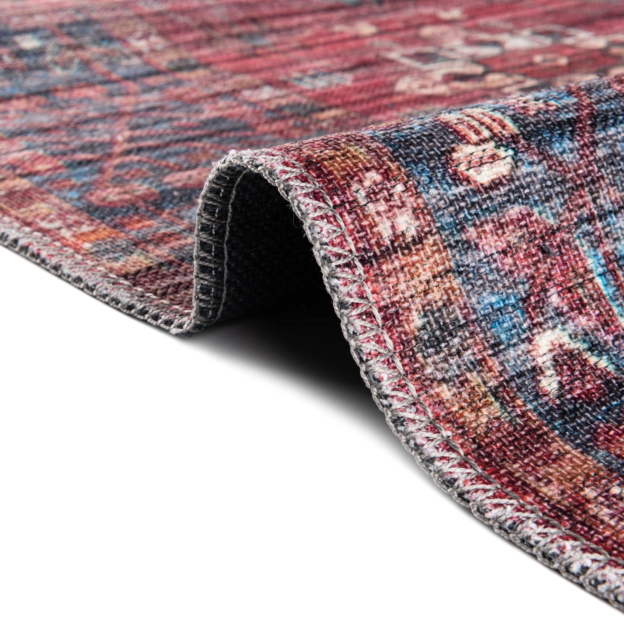 Washable Low-Pile Area Rug 10x13 Feet - Rust Red Modern Maahru Collection for Living Room, Dining Room & Open Floor Plans | Pet-Friendly & Easy Clean Home Decor