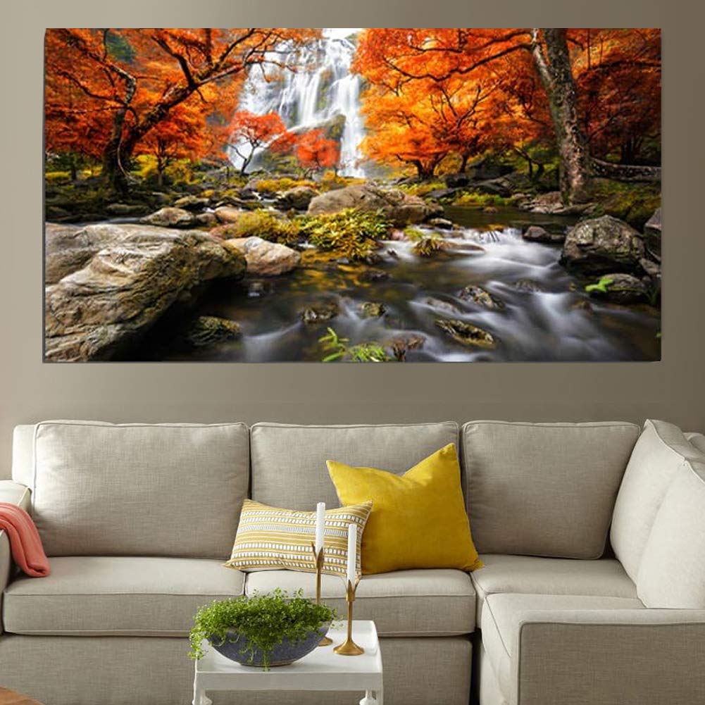 ZENDA Waterfall Wall Art - Framed River Landscape Painting for Home Decor, Living Room & Bedroom - Ready to Hang - Perfect for Nature Lovers & Relaxation Spaces