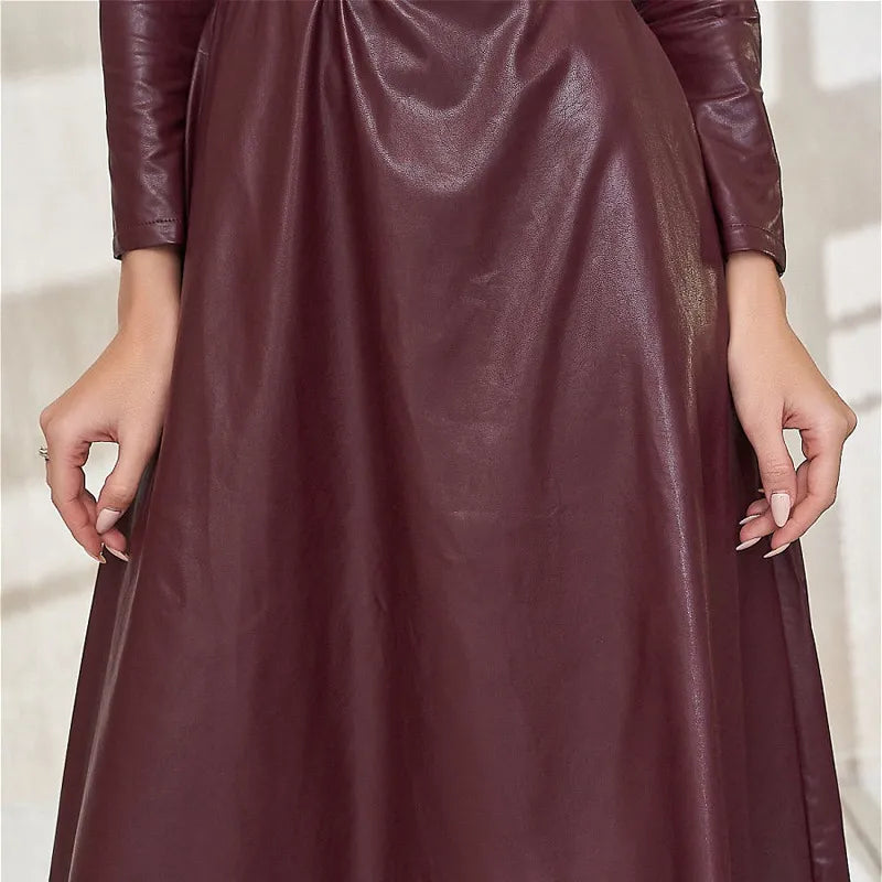 Stylish Faux Leather Belted Dress for Women - Slim Fit Long Sleeve PU Club Dress | Sexy Autumn Winter Outfit for Parties, Date Nights & Special Occasions