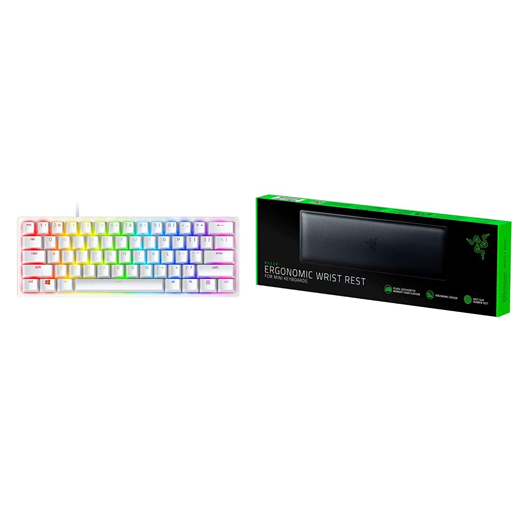 Razer Huntsman Mini 60% Mechanical Gaming Keyboard with Linear Optical Switches & Ergonomic Wrist Rest - Mercury White | Compact Design for PC, Mac, PS5, Xbox Gaming & Office Work