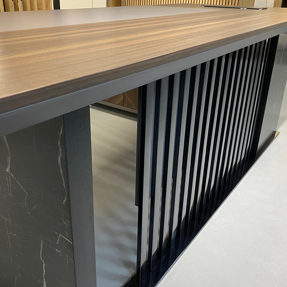 Premium MADEIRA Executive Desk 220cm with Left Return in Hazelnut & Grey - Modern Office Furniture for Home & Business Workspaces