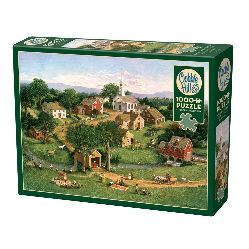 Cobble Hill Picnic By The Bridge 1000 Piece Jigsaw Puzzle with Reference Poster - Perfect for Family Game Night & Relaxation Activities