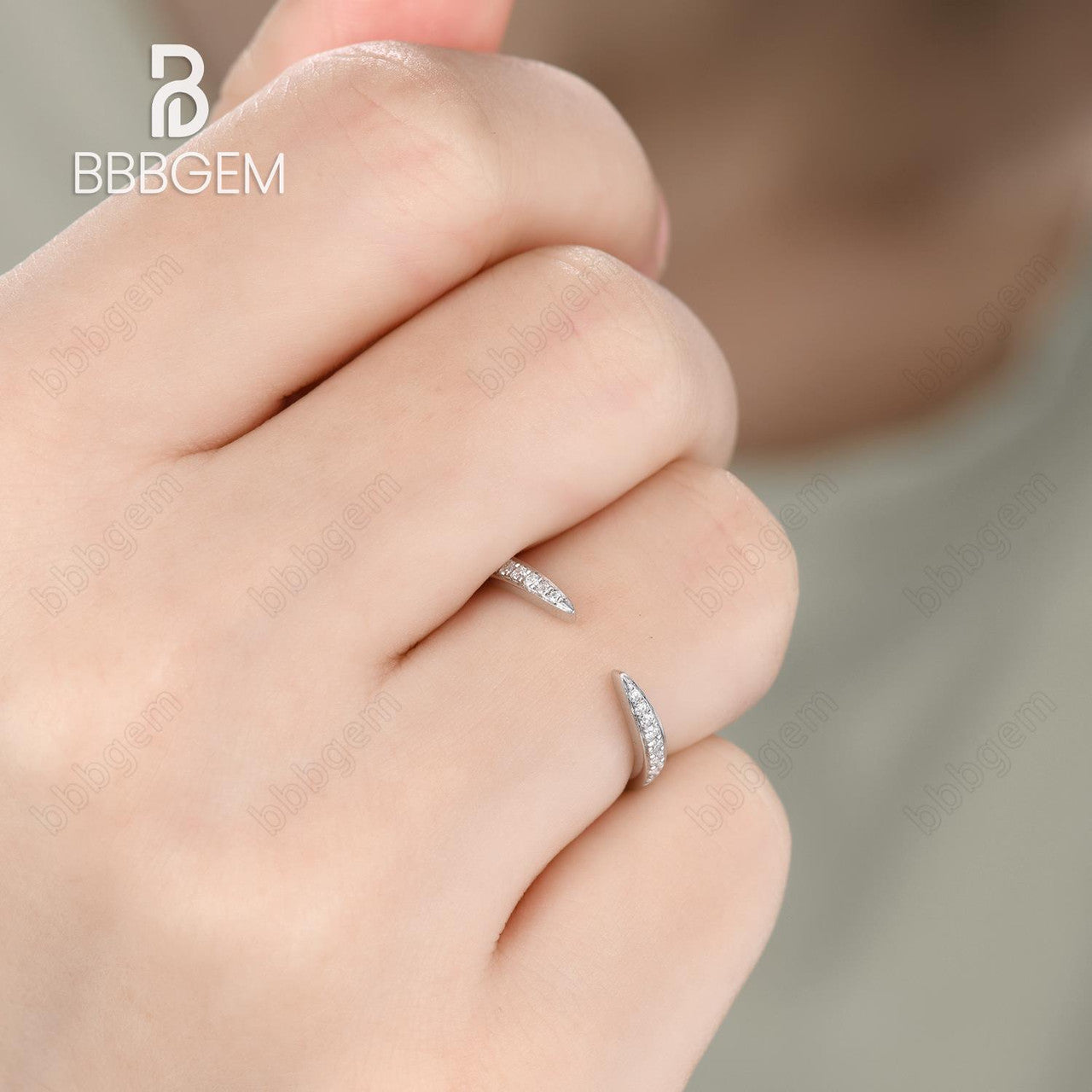 14K White Gold Moissanite Wedding Ring for Women - Sterling Silver Open Gap Contemporary Tapered Design | Perfect for Engagement, Anniversary & Bridal Jewelry Gifts