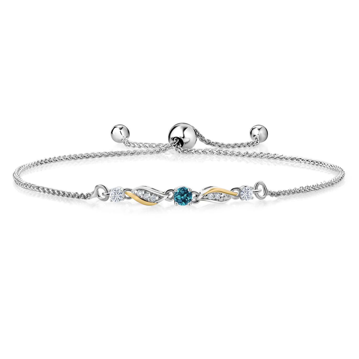 925 Silver & 10K Gold Lab-Grown Diamond Bracelet Set with Round London Blue Topaz & Moissanite (0.38cttw) - Elegant Jewelry Gift for Women, Perfect for Anniversaries, Weddings & Special Occasions
