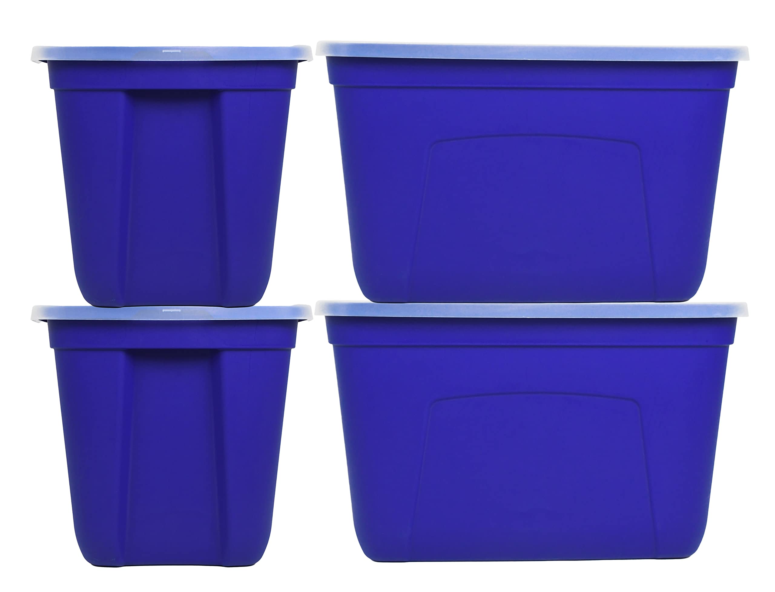 SIMPLYKLEEN 18-Gallon (72-Quart) Stacking Plastic Storage Bins with Clear Lids - Pack of 4, Heavy Duty Organizer Containers for Home, Office, Garage & Closet - Made in USA, Blue & Clear
