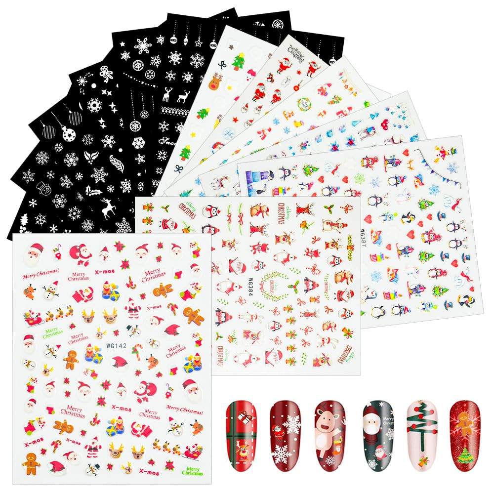 Christmas Nail Art Stickers - 13 Sheets Winter Snowflake/Santa/Reindeer Nail Decals - Self-Adhesive Nail Stickers for Women & Girls - Perfect for Holiday Parties & DIY Manicures