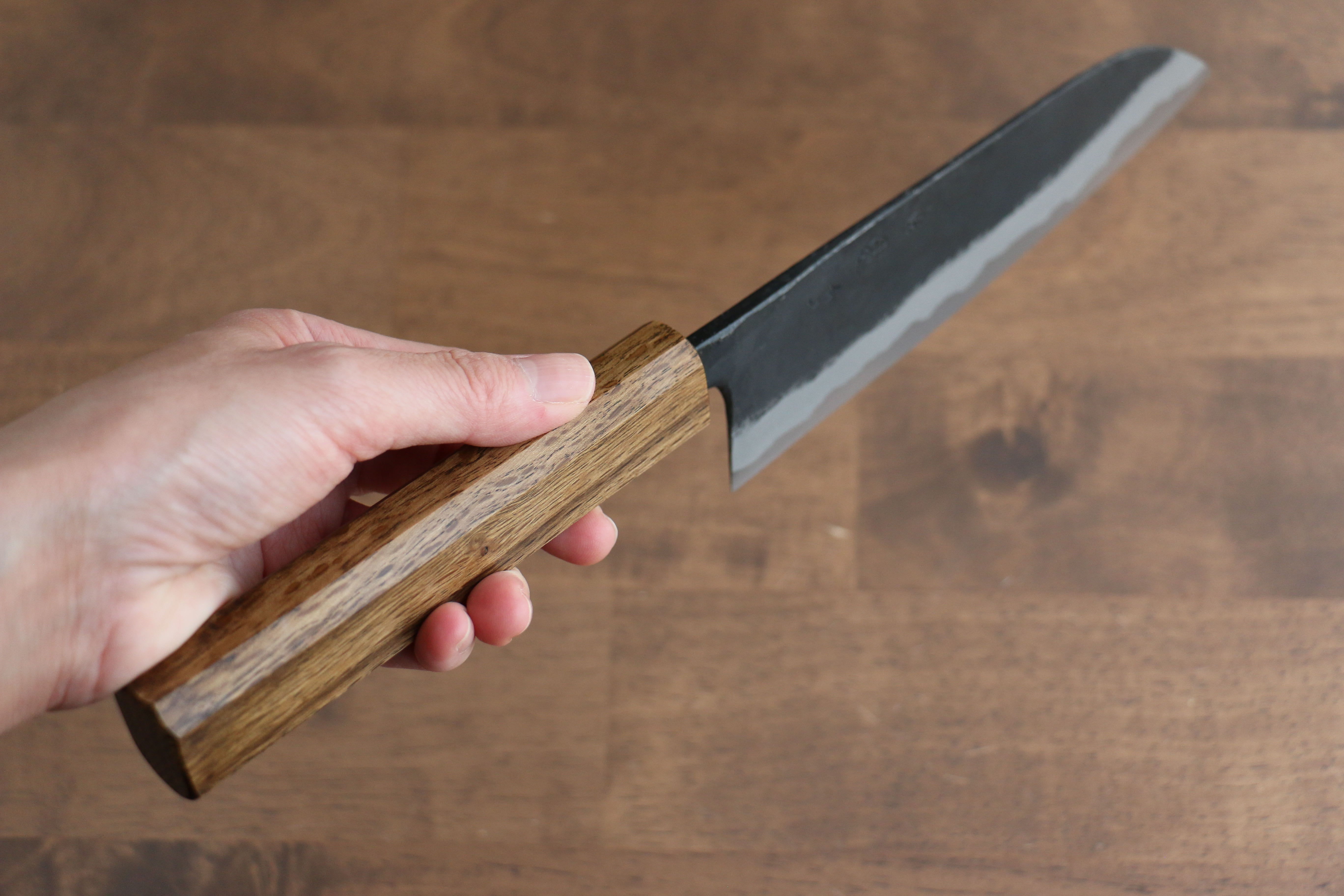 Premium Kyohei Shindo Blue Steel Santoku Knife 170mm - Black Finish, Live Oak Lacquered Handle - Ideal for Slicing, Dicing & Chopping Vegetables, Meat & Fish