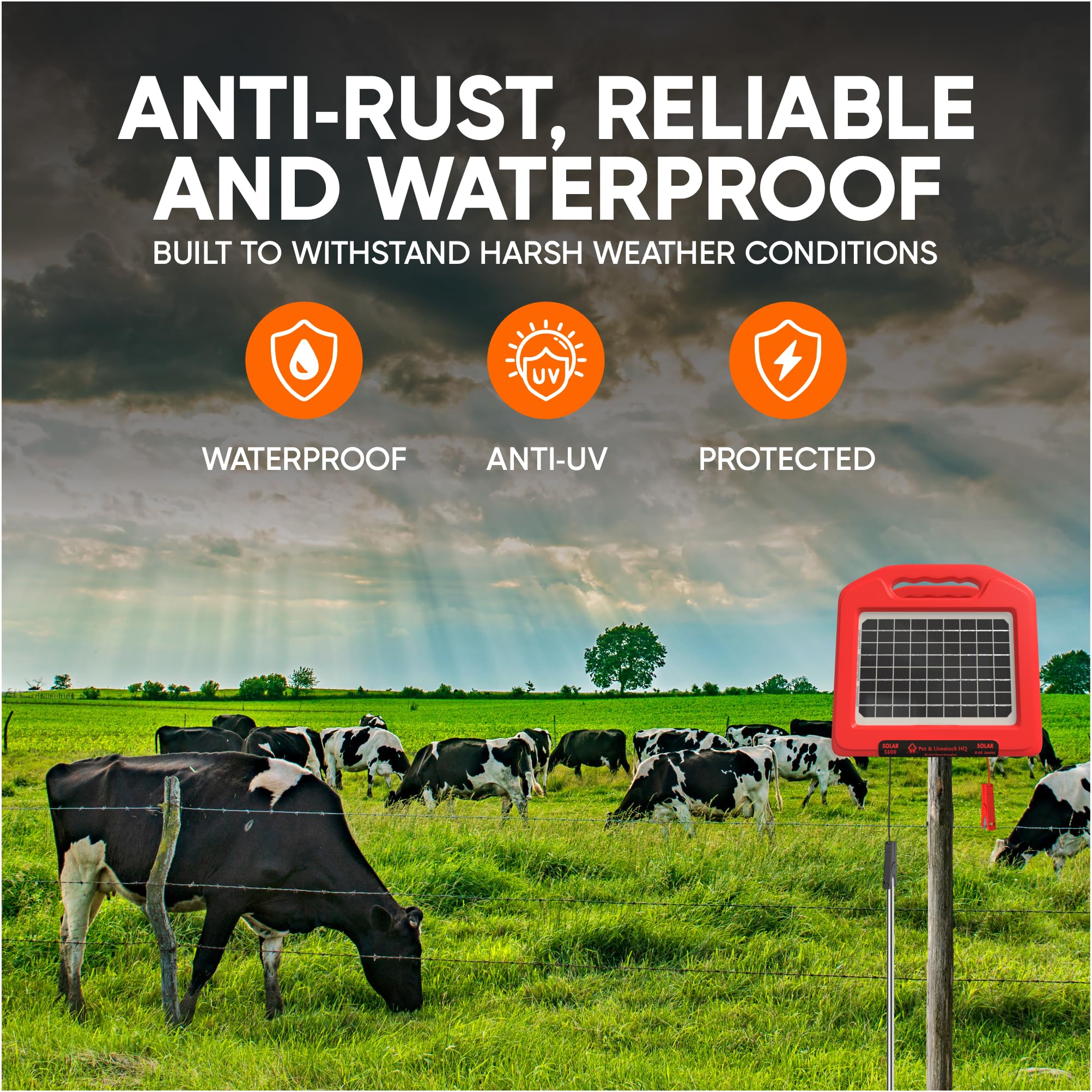 30 Miles Solar Fence Charger - 0.65 Joule Solar Powered Electric Fence Kit for Livestock, Horses, Cattle, Sheep - Weatherproof & Portable for Pastures, Farms & Rural Properties