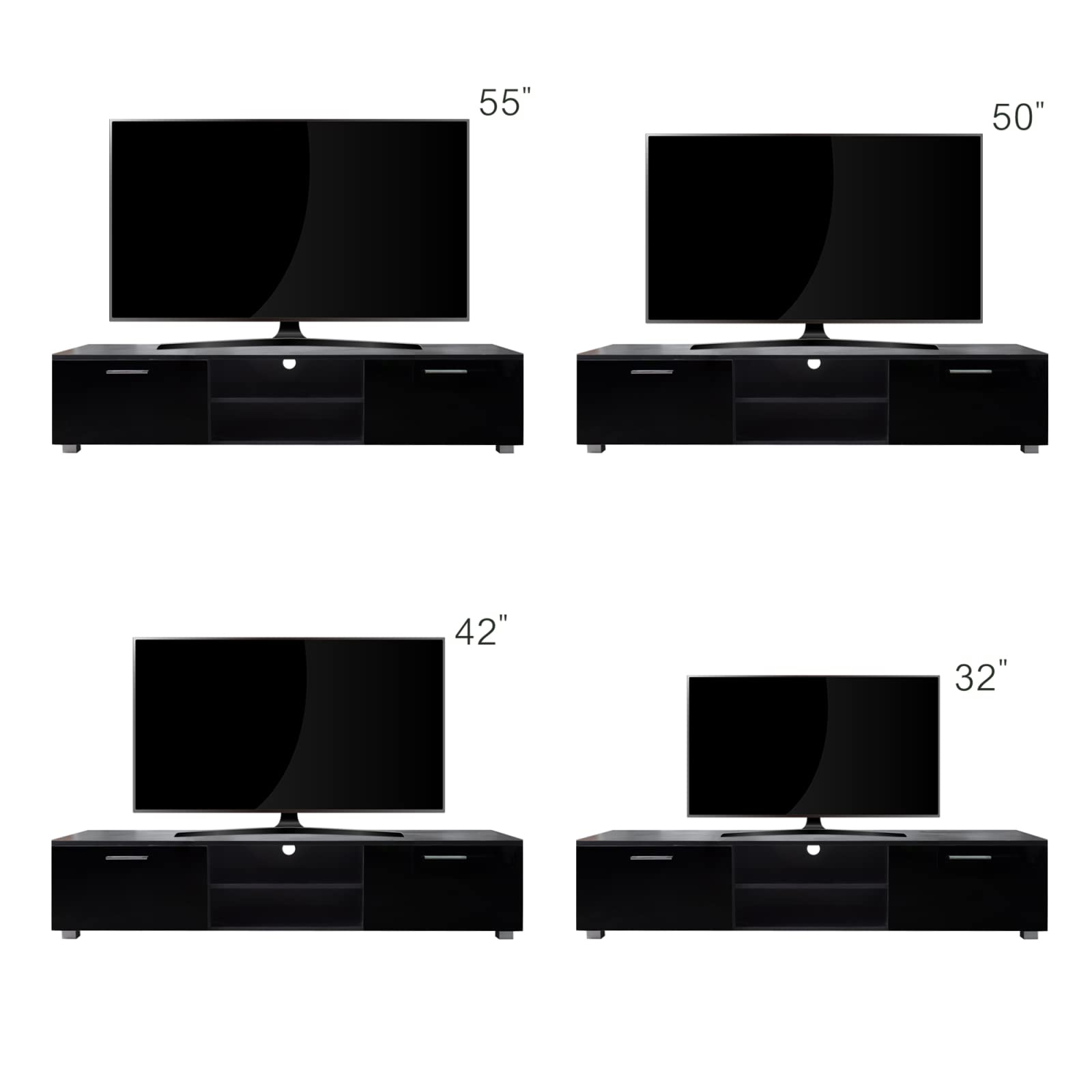 Black TV Stand for 70 Inch TV - Modern Media Console Entertainment Center with 2 Storage Cabinets & Open Shelves - Perfect for Living Room, Bedroom, Home Theater & Gaming Setup