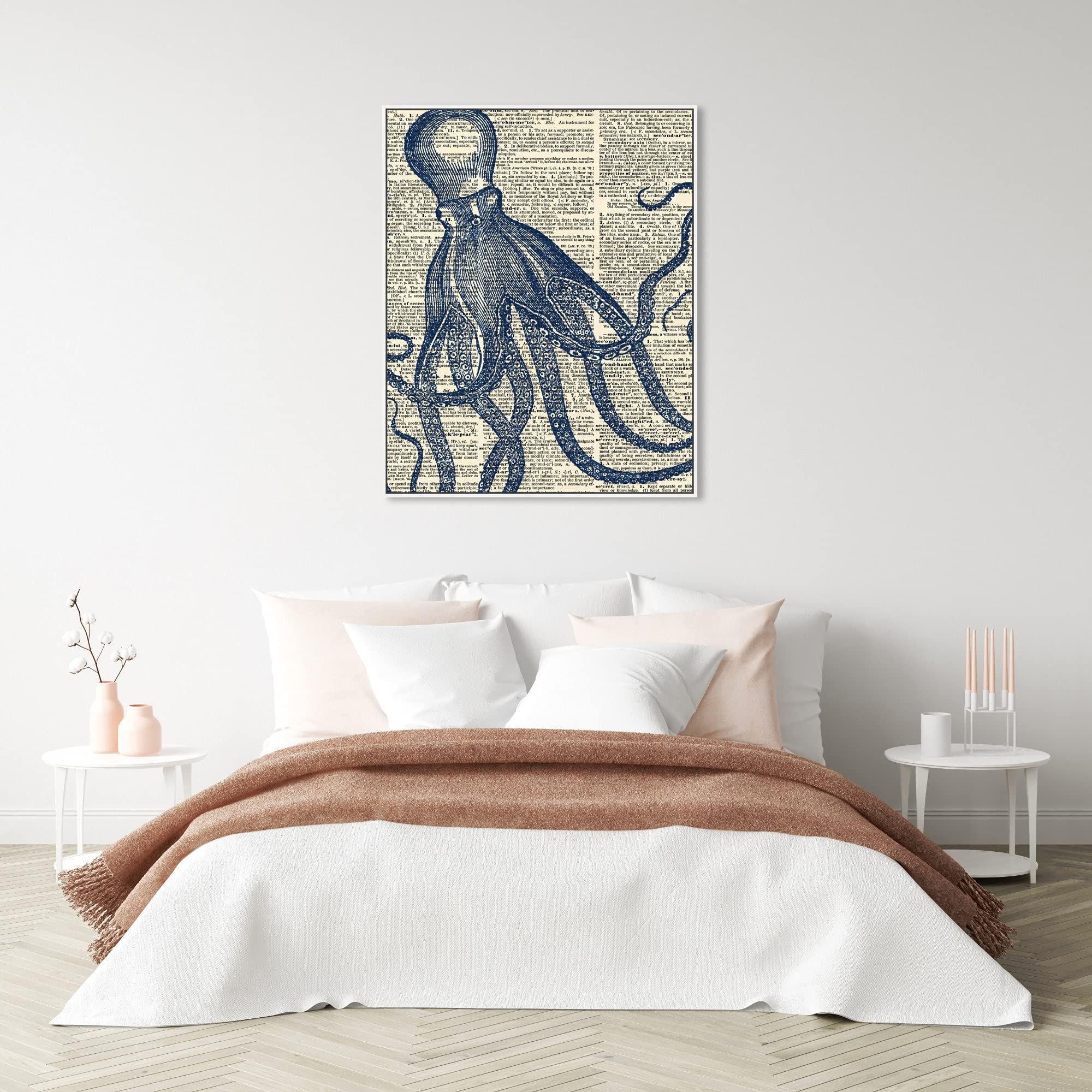Oliver Gal Artist Co. Nautical Coastal Wall Art Canvas Print - Marine Life Octopus Dictionary Decor - 30x36 Inch White Floating Frame - Perfect for Beach House, Living Room & Office Decor