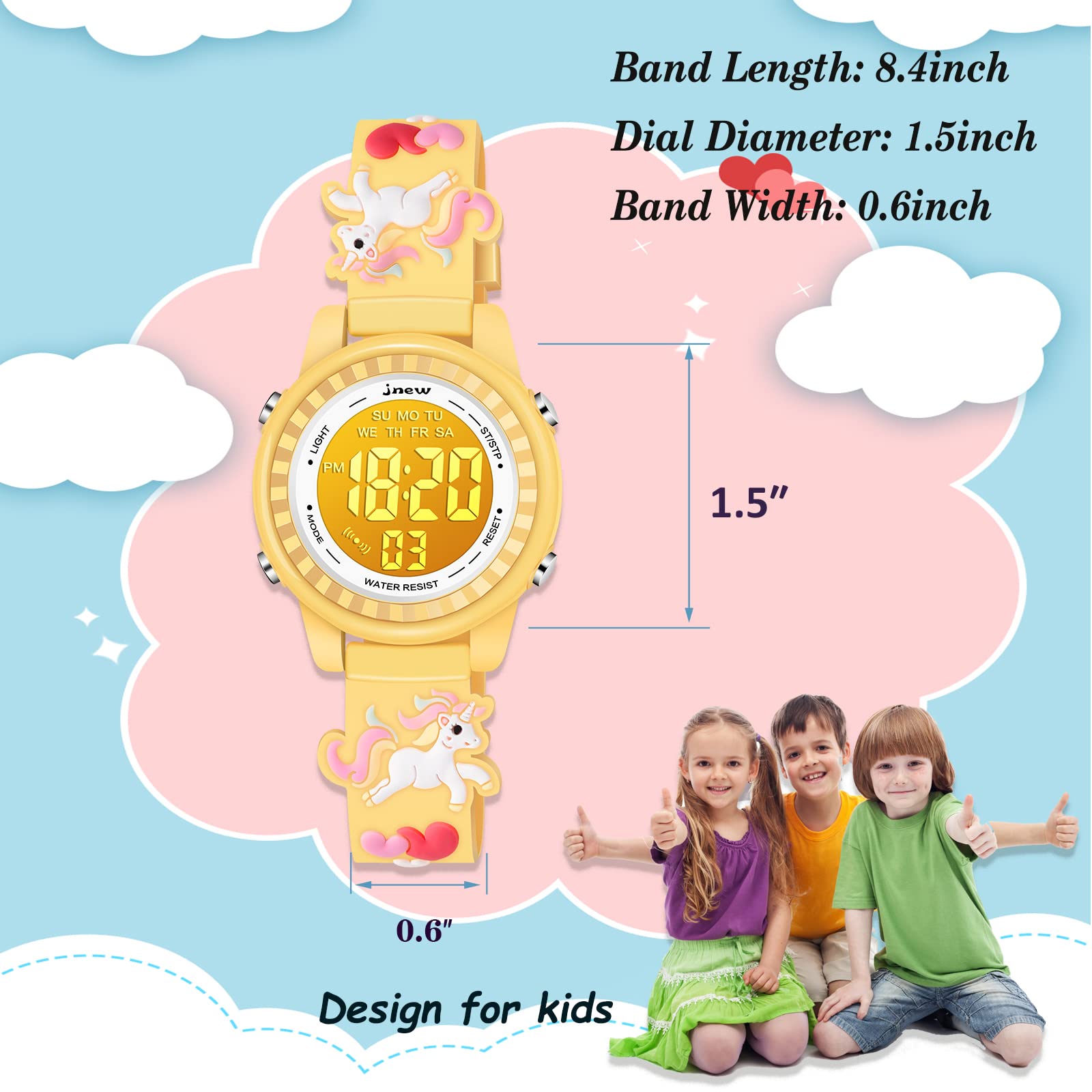 Venhoo Kids Digital Watch - 3D Cartoon Waterproof Wristwatch with 7 Color LED Lights, Alarm & Stopwatch for Girls Ages 3-10 | Perfect for School, Playtime & Outdoor Activities
