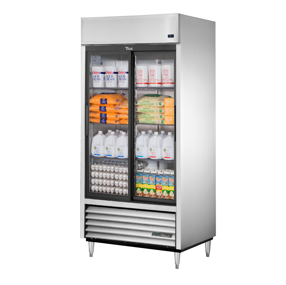 True TSD 33G HC LD 40 Commercial Reach-In Refrigerator with 2 Glass Sliding Doors - Perfect for Restaurants, Cafes, and Catering Businesses