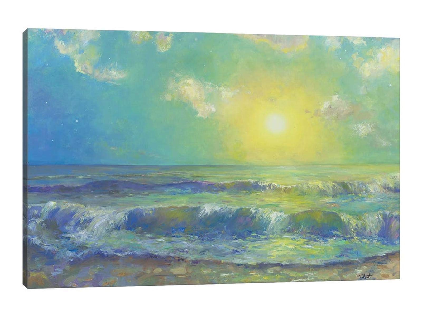 TIMUBA Ocean Wall Art Canvas Print - 32x48 Inches Abstract Beach Sunset Painting for Bathroom & Living Room Decor - Waterproof Bathroom Wall Art, Coastal Home Decor Perfect for Beach House, Spa or Office