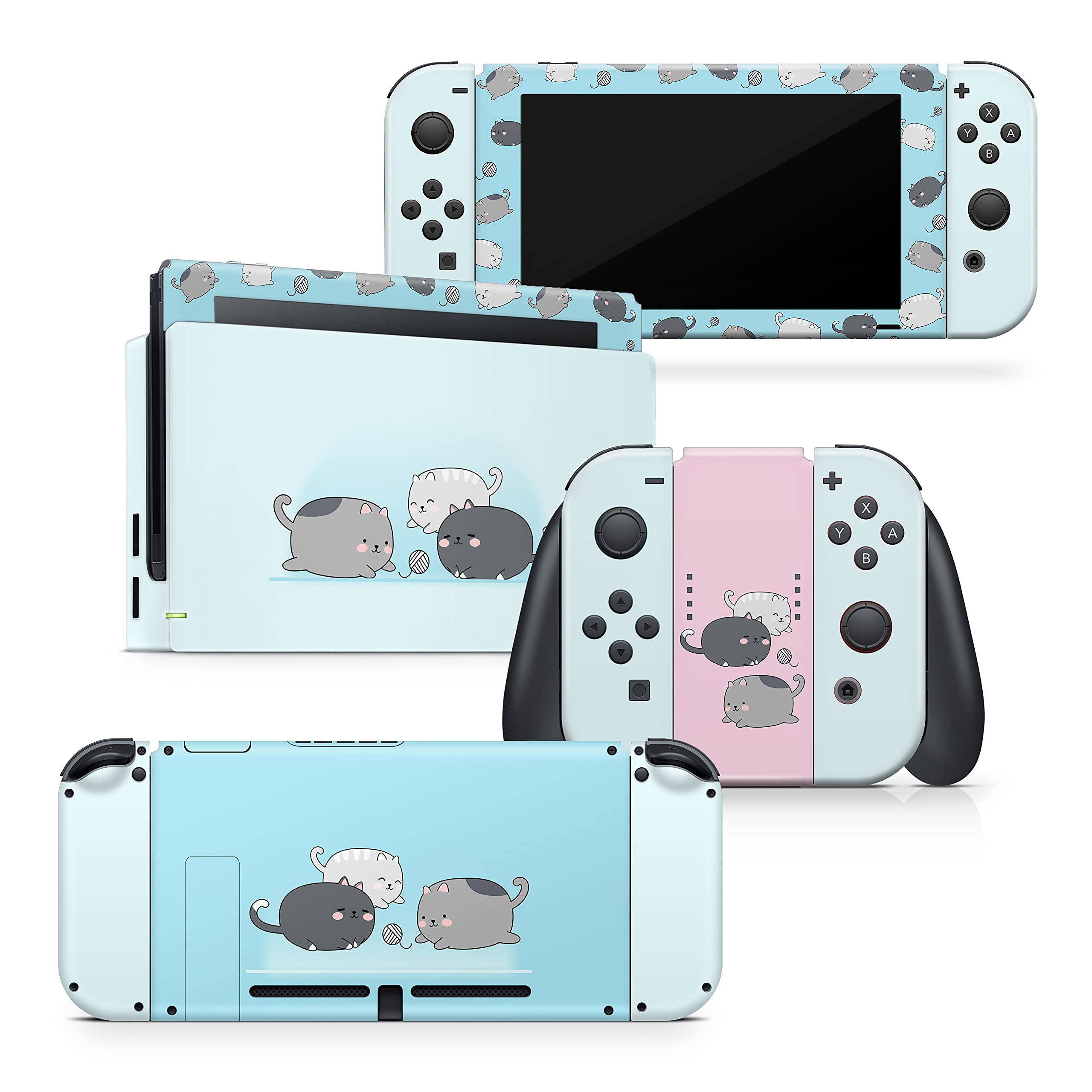 Premium 3M Vinyl Kawaii Cats Full Wrap Decal Skin for Nintendo Switch - Cute Protective Cover with Adhesive Stickers | Perfect for Gaming, Travel & Home Decor