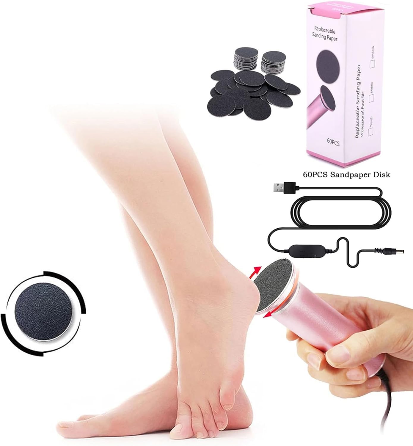 Dermave Electric Foot Callus Remover with 60 Sanding Discs - Adjustable Speed Pain-Free Pedicure Tool for Dry Cracked Feet - Perfect for Home Spa, Salon & Travel Foot Care (Men & Women)