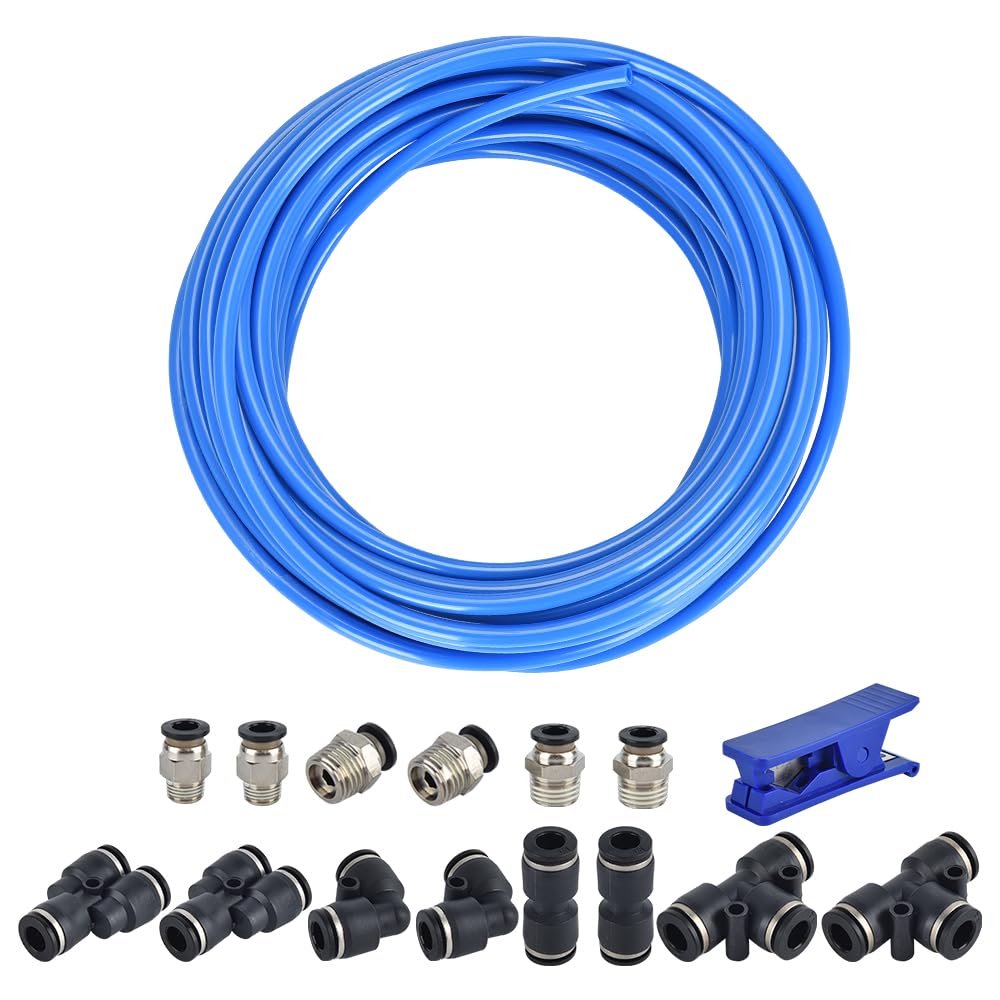 **CNAODUN 1/4 inch OD 1/6 ID PU Air Hose Tubing Kit - 39.4ft/12M Blue Pneumatic Tube for Air & Fluid Transfer - Ideal for Compressors, Aquariums & DIY Projects**
