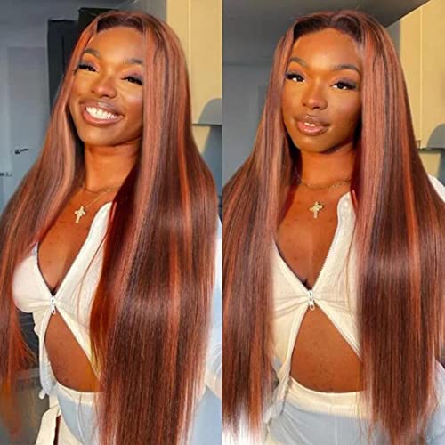 Sunber Ginger Orange Ombre 13x4 Lace Front Wig - 100% Human Hair Brazilian Virgin 12A Grade, Pre-Plucked with Baby Hair, 180% Density, 16 Inch Transparent Lace Frontal Wig for Women | Perfect for Daily Wear, Cosplay, and Special Occasions
