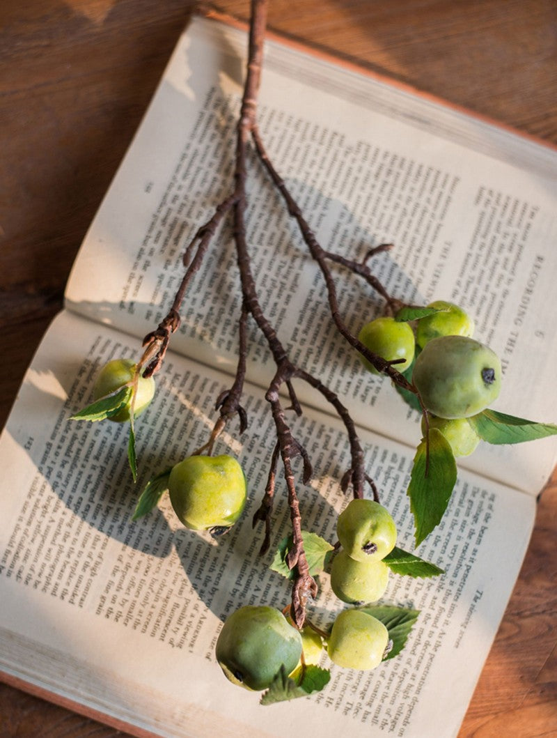 Artificial Green Apple Branch - Modern Floral Centerpiece for Dining Table, Home Decor, Wedding & Party Decoration - Faux Fruit Arrangement Ideas for Elegant Interior Design