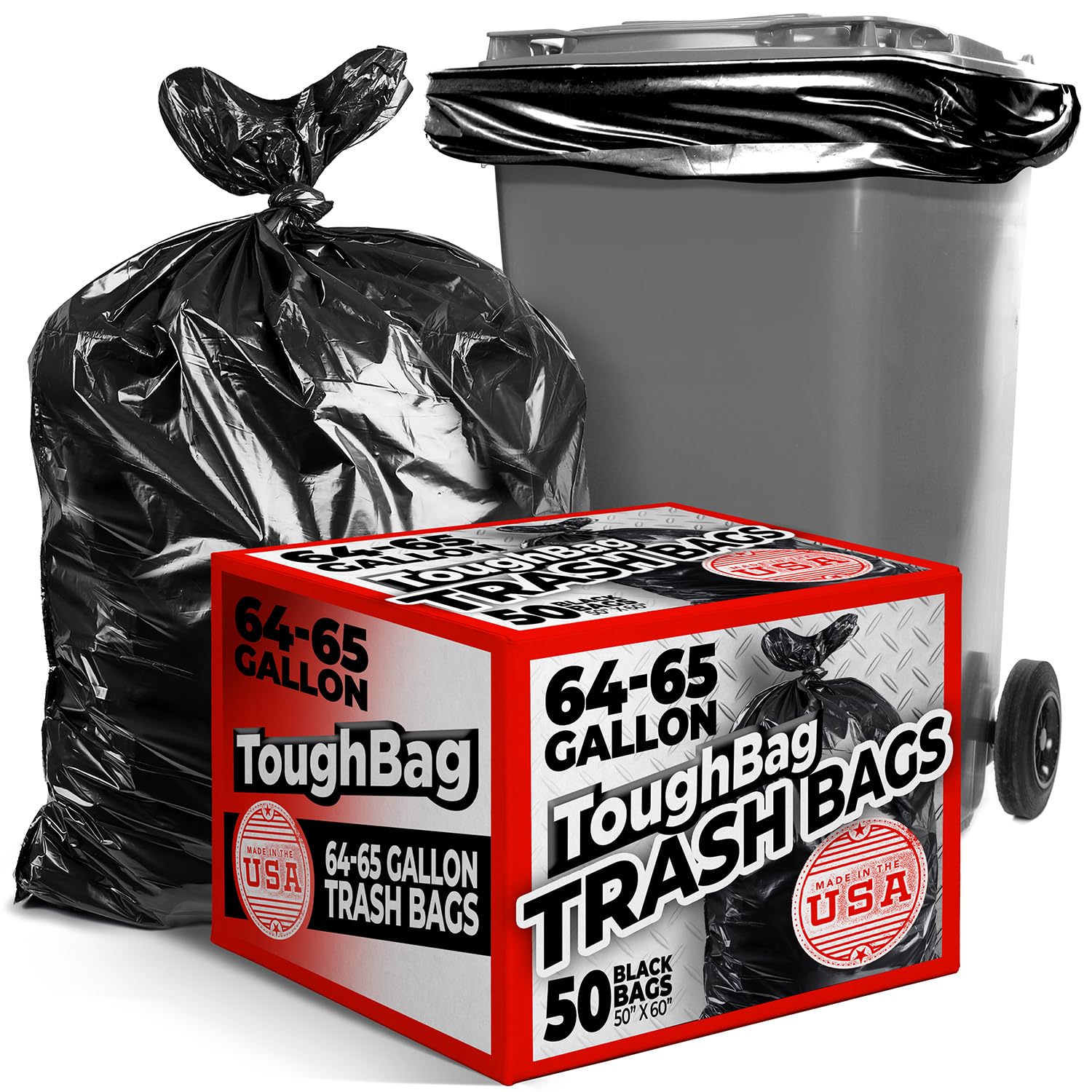 **Heavy Duty 64-65 Gallon Trash Bags (50 Count) - 50 x 48