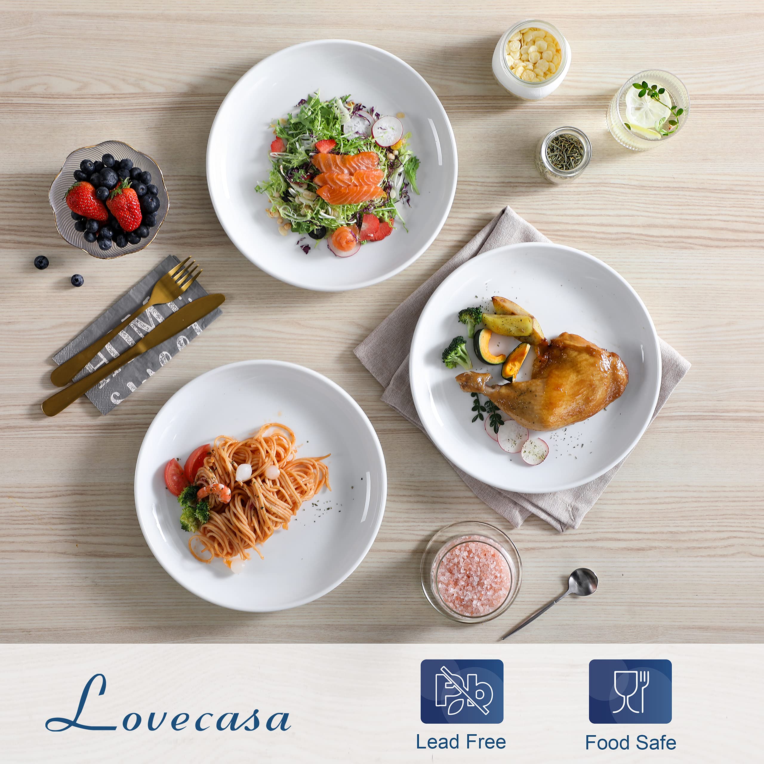 LOVECASA 6-Piece White Porcelain Dinner Plates Set - 10.5