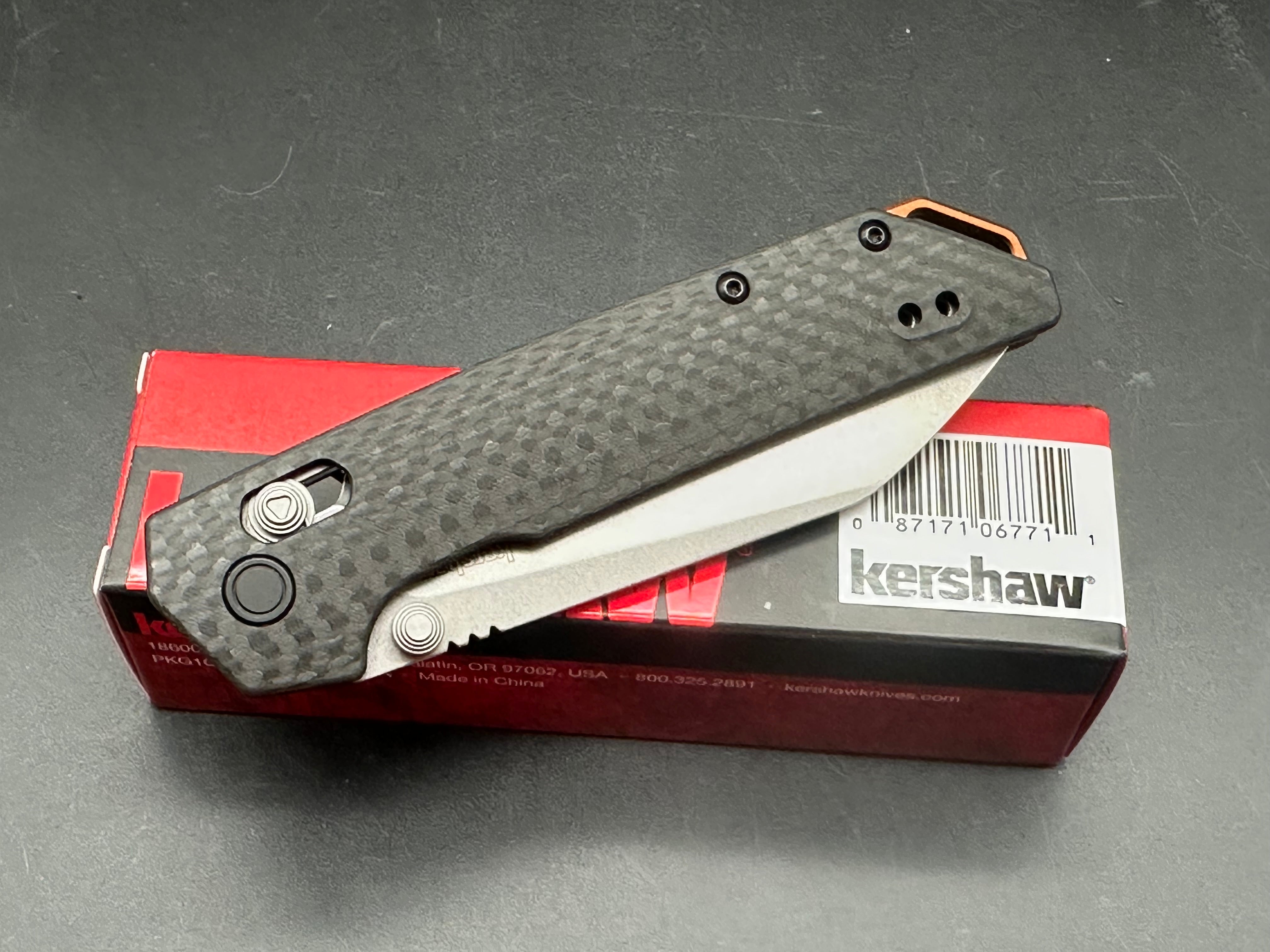Kershaw Iridium Reverse Tanto Folding Knife - M390 Steel Blade & Carbon Fiber Handle - EDC, Outdoor, Camping, Hunting Gear