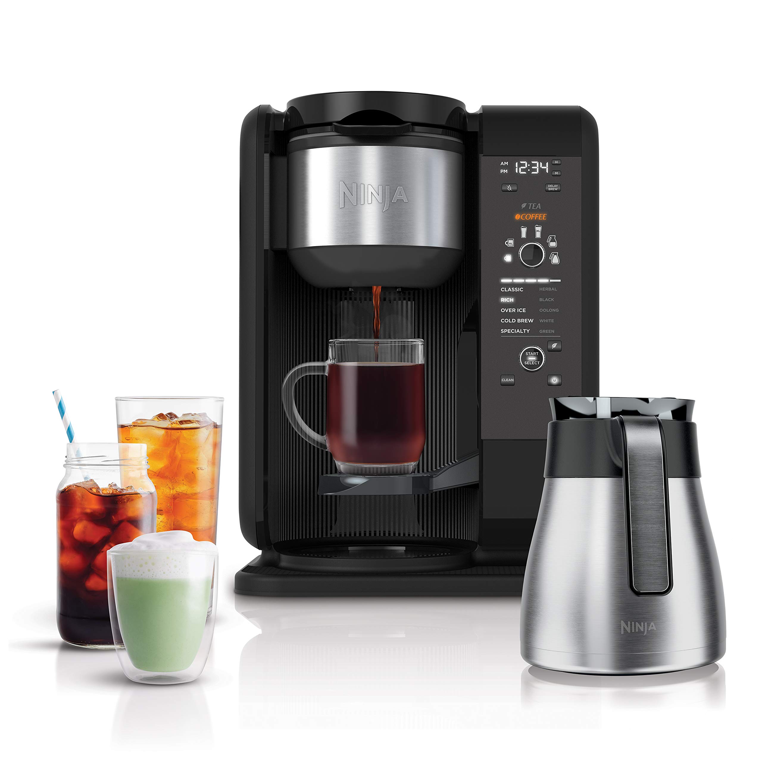 Ninja Hot and Cold Brewed System - 50 oz Tea & Coffee Maker with Auto-iQ Technology, 6 Brew Sizes & 5 Tea Styles, Thermal Carafe & Frother, Dishwasher Safe (Black, CP307) - Perfect for Home, Office & Entertaining