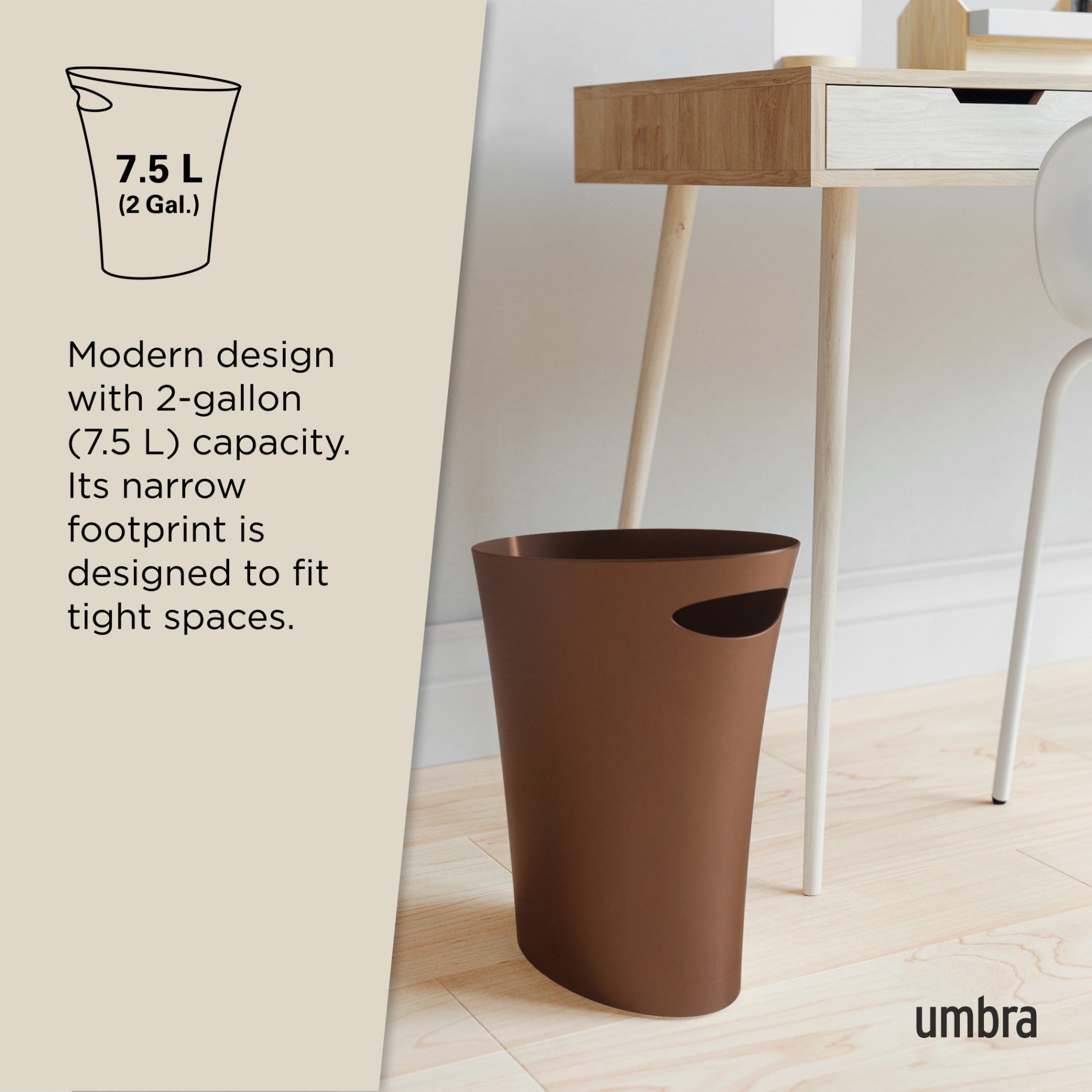Slim Trash Can - Small Space Garbage Bin for Bathroom, Kitchen, Office & Dorm - Odor Control & Space Saving Waste Basket