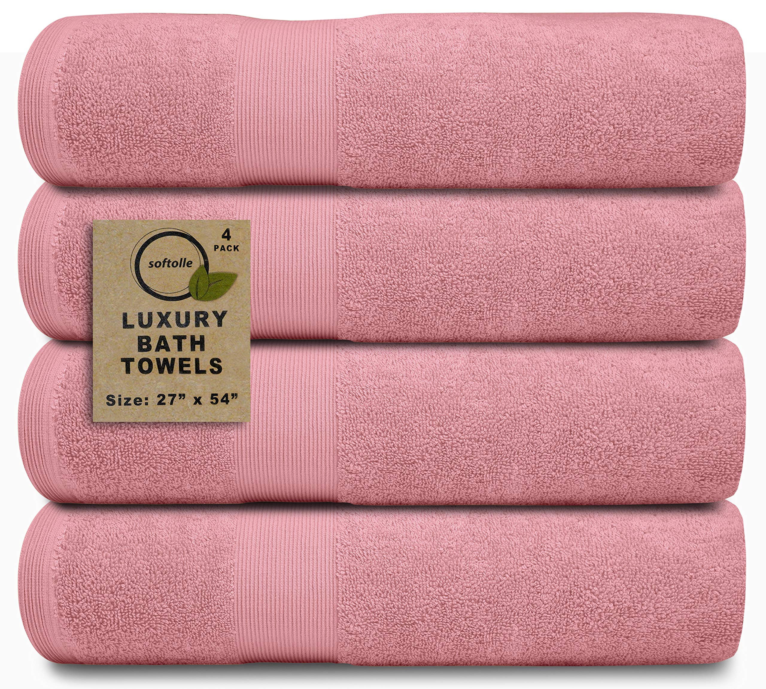 Softolle 100% Cotton Luxury Bath Towels Set of 4 - Ultra Soft & Highly Absorbent 27x54 Inch Bathroom Towels - Eco-Friendly, Plush & Quick-Drying for Spa, Hotel & Home Use (Pink)