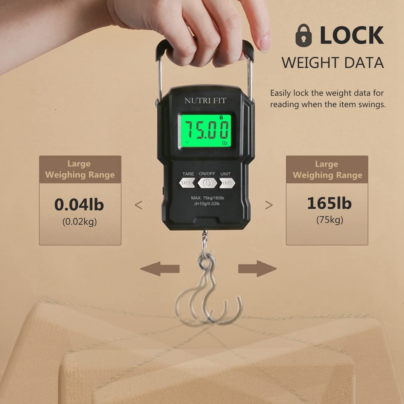 **Digital Luggage Scale with Hook - 165lb/75kg Portable Handheld Suitcase Weigher & Fish Scale - Includes Measuring Tape for Travel, Fishing, Hunting, Camping & Outdoor Adventures**