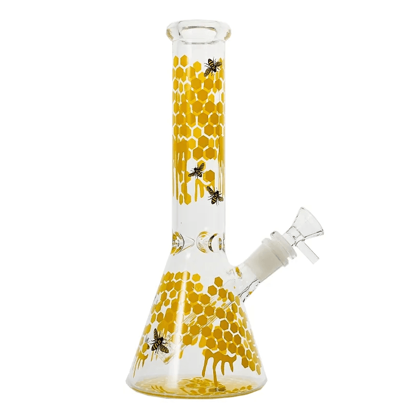 10 Inch Honeycomb Percolator Glass Water Pipe with Glass Bowl - Premium Bee Decal Beaker Bong for Smooth Smoking Experience | Perfect for Home Use, Parties & Gifts