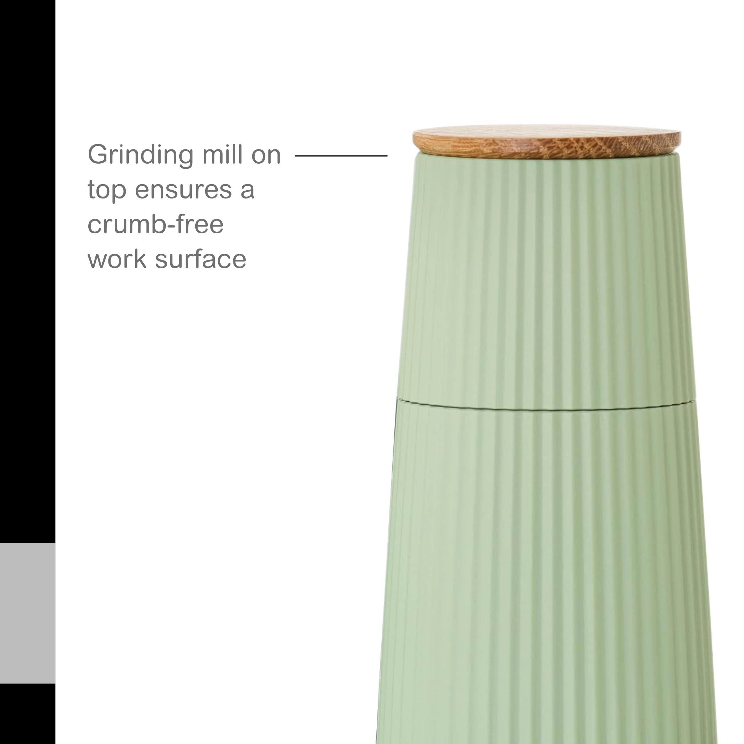 Premium Ceramic Salt and Pepper Grinder Set - Dark & Light Green, Oak Wood Base, 5.8cm Diameter, 12.3cm Height - Ideal for Kitchen, Dining Table & Gift Giving