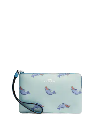 Coach Corner Zip Wristlet with Dolphin Print - Stylish Crossbody Wallet for Women | Perfect for Everyday Use, Travel & Shopping
