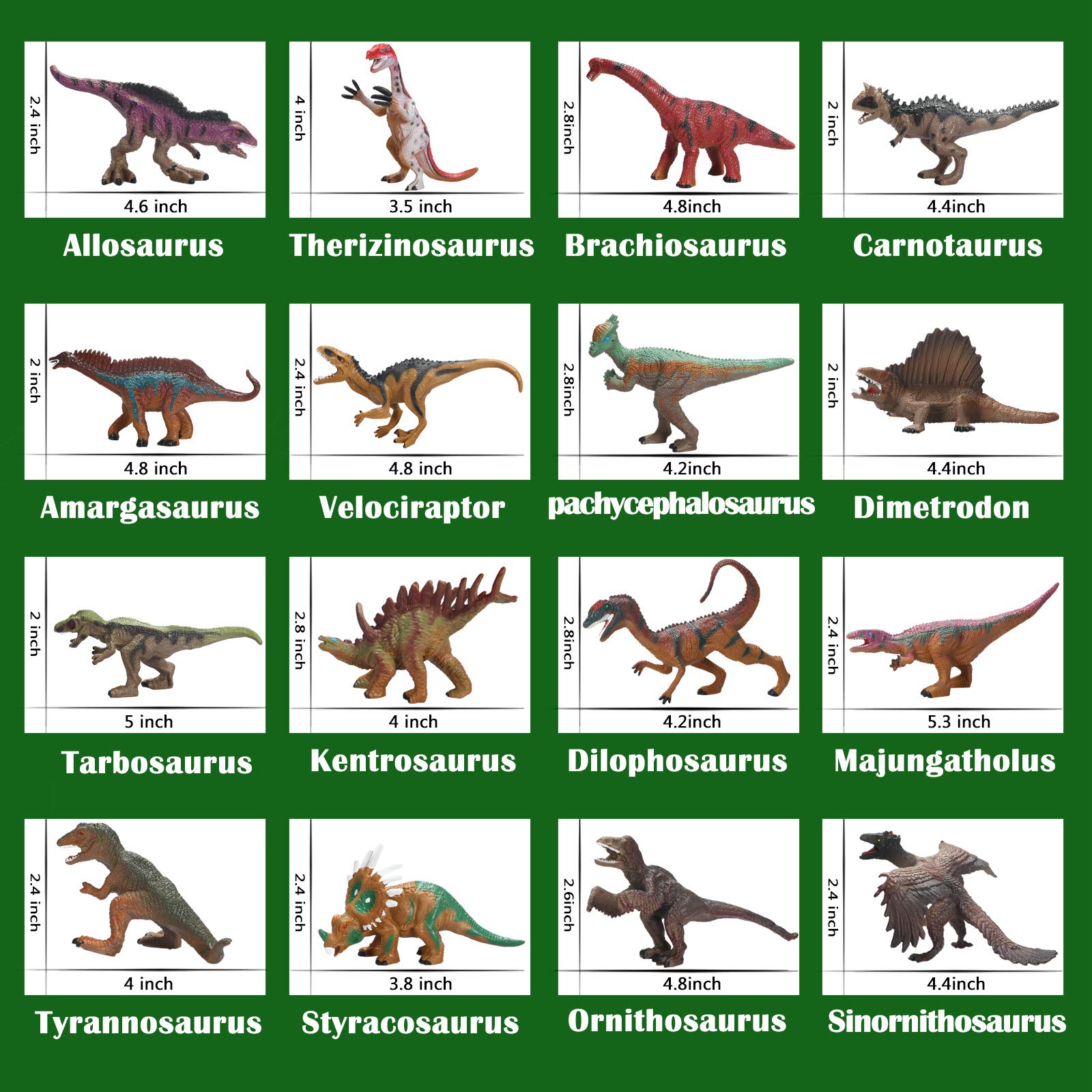 Dinosaur Toys 16 Pack - Realistic 5 Inch Dinosaur Figures for Kids, Educational Dino Toys Set Including Spinosaurus, T-Rex, Velociraptor, Brachiosaurus, Perfect for Birthday Party Favors, Classroom Learning, and Imaginative Play for Ages 3-5