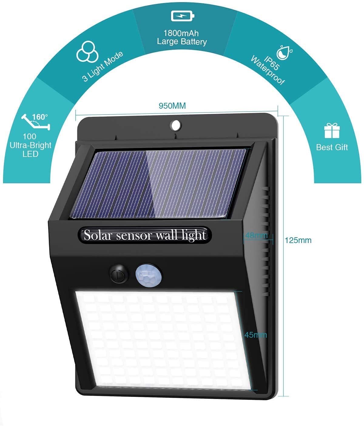 Solar Security Lights Outdoor Wireless Waterproof - Motion Sensor Solar Lights for Front Door, Pathway, Garden (Black) - Perfect for Home Security & Nighttime Illumination