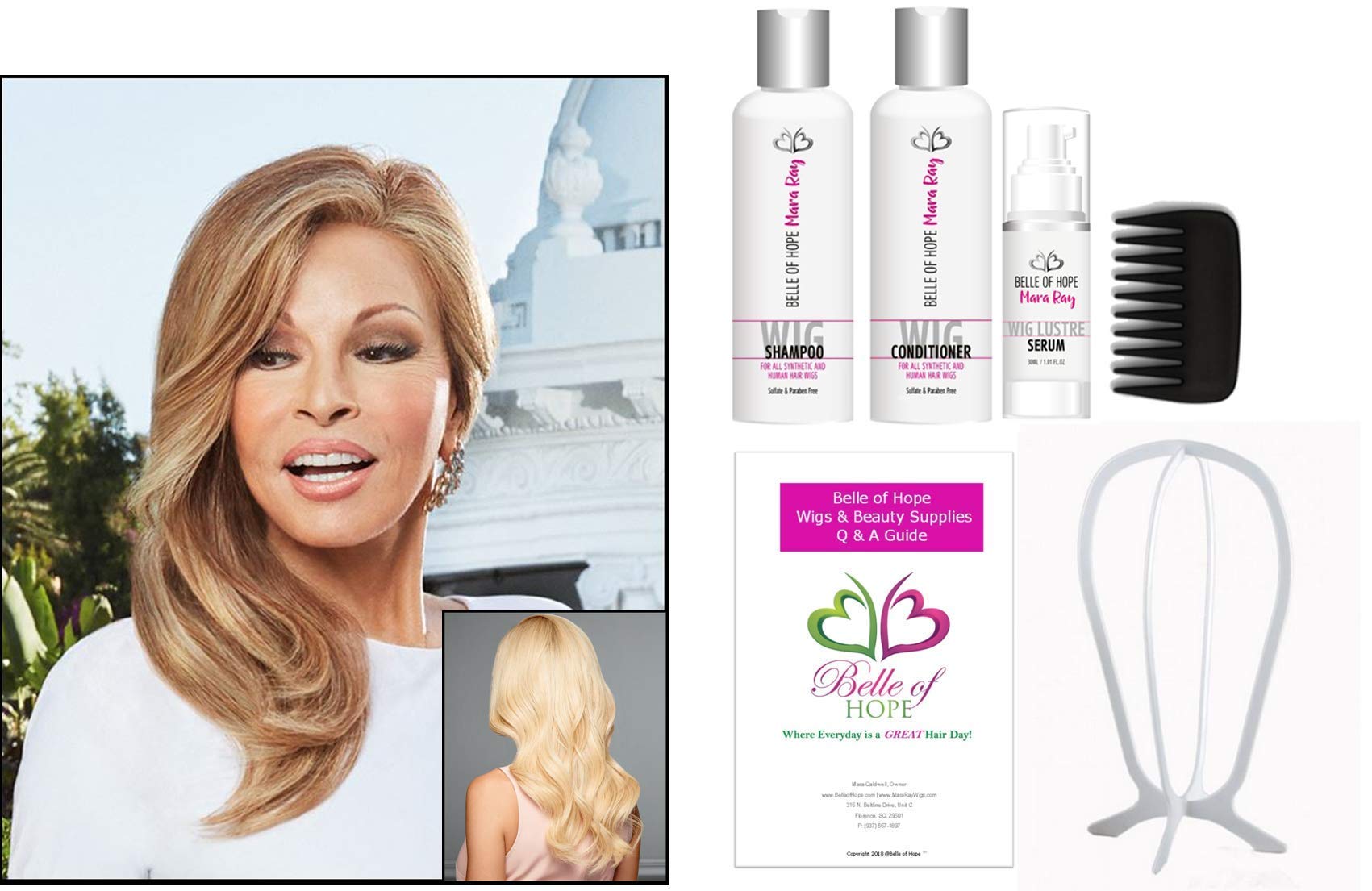 Raquel Welch 7-Piece 100% Remy Human Hair Wig Bundle - 4PC Luxury Wig Kit with Plastic Wig Stand & 19-Page Belle of Hope Q&A Guide (R2/31) - Perfect for Cosplay, Daily Wear, and Special Occasions
