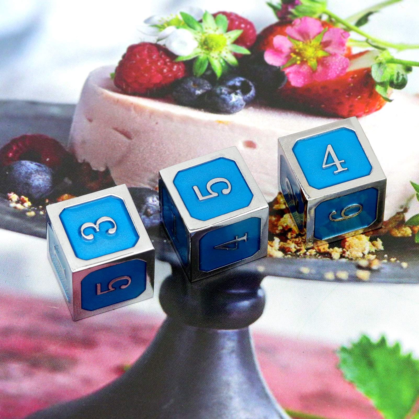 Haxtec 3-Pack Silver Glow in The Dark D6 Dice Set - Blue Glowing Metal Die for Dungeons & Dragons, RPG, Board Games & Tabletop Adventures