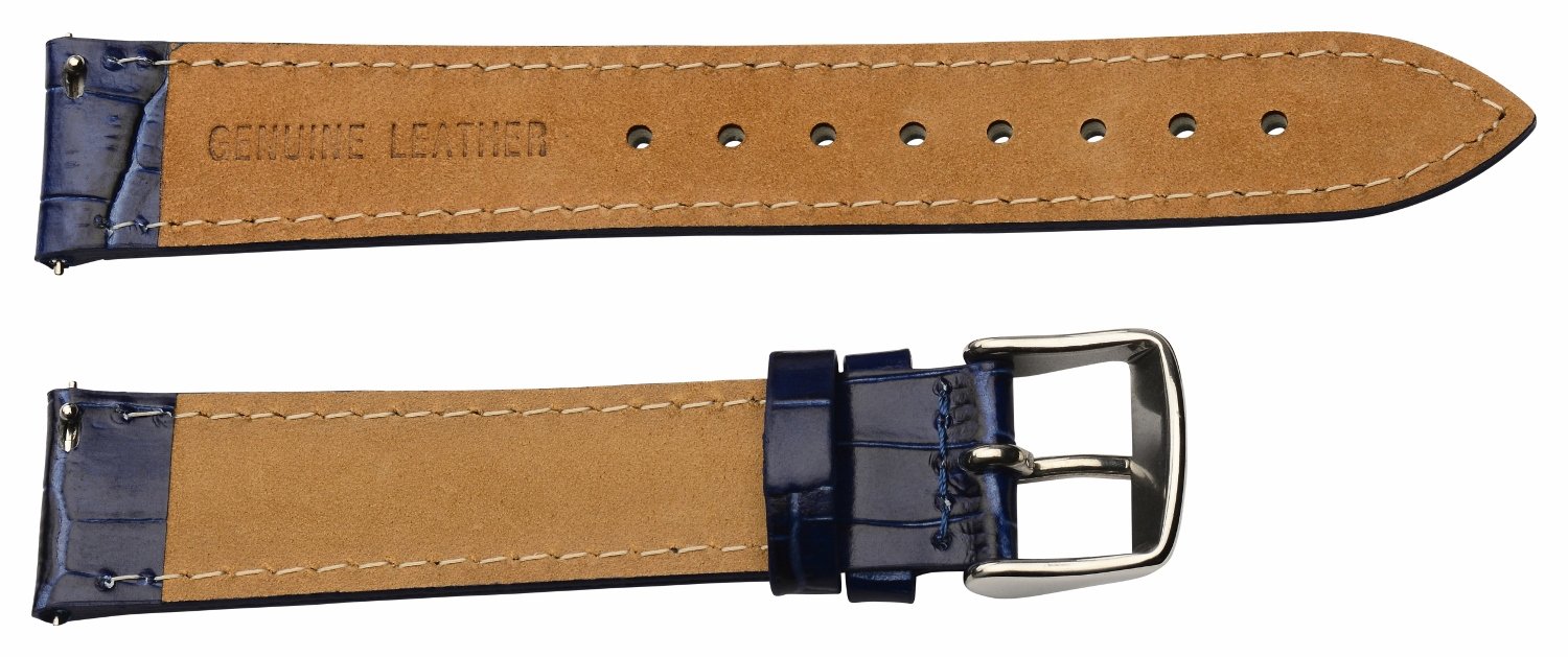 Clockwork Synergy 2-Piece Classic Crocodile Grain Stainless Steel Leather Watch Band Straps - Navy Blue - 26mm for Men & Women - Perfect for Dress Watches, Business Attire & Formal Occasions