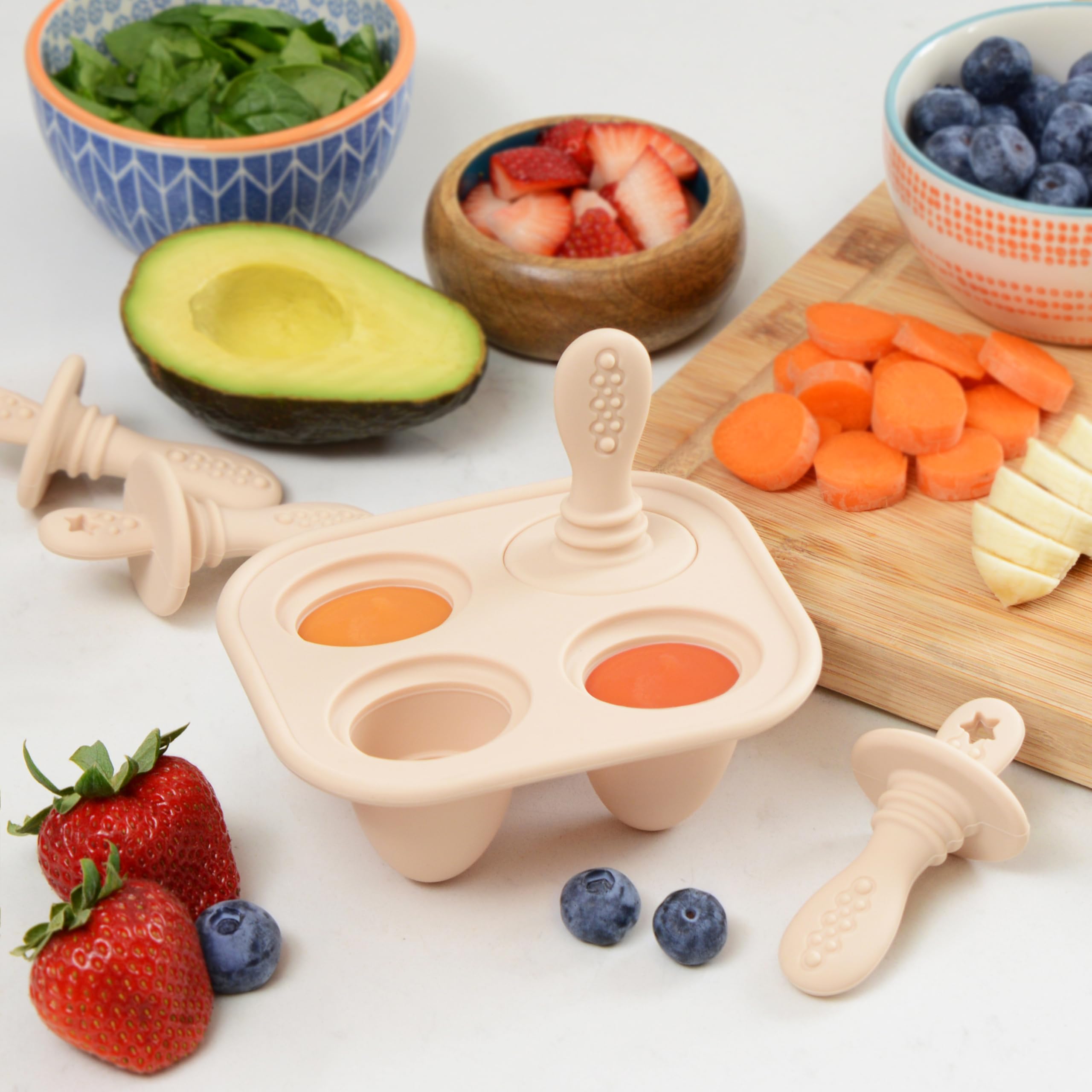 PrimaStella Silicone Baby Popsicle Mold - BPA Free Teething Toy for Infants 4+ Months | Dishwasher Safe | Dusty Rose Color | Perfect for Soothing Sore Gums & Making Healthy Homemade Baby Snacks