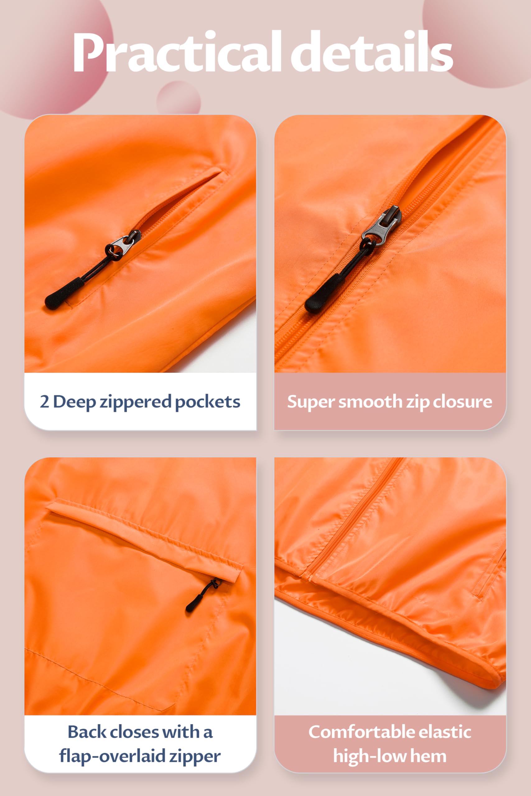CREATMO Women's Lightweight Waterproof Running Jacket - Reflective Windbreaker Raincoat with Detachable Hood for Cycling, Hiking & Outdoor Activities