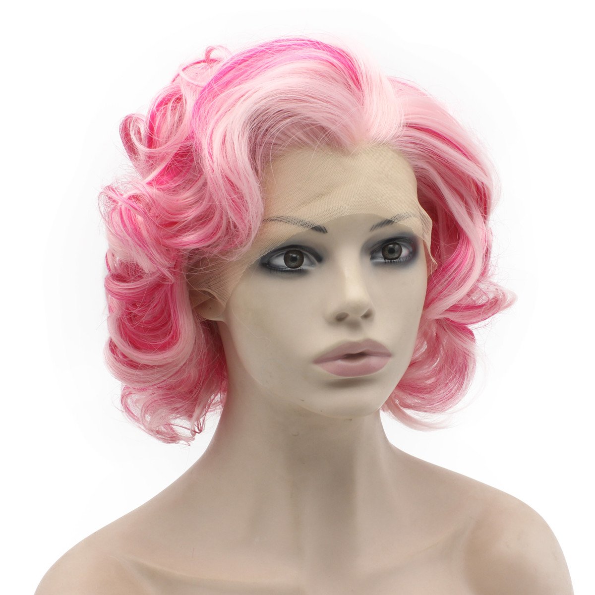 Mxangel Heat Resistant Synthetic Lace Front Wig - Short Curly Pink & Red Two Tone Hair for Women | Perfect for Cosplay, Halloween, Parties & Daily Fashion