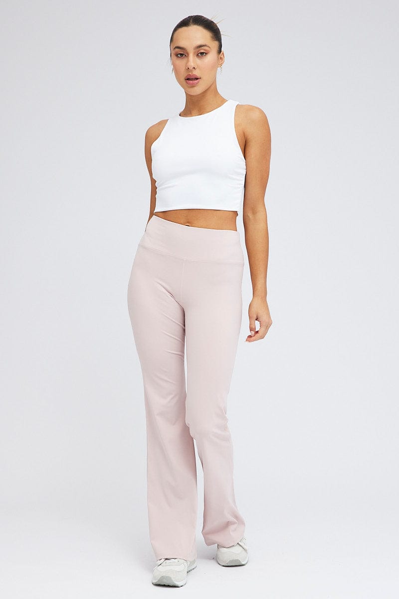 Beige Flare Leg Pants for Women - High Waisted Stretchy Bootcut Yoga Pants - Casual & Workout Leggings for Yoga, Running, and Everyday Wear