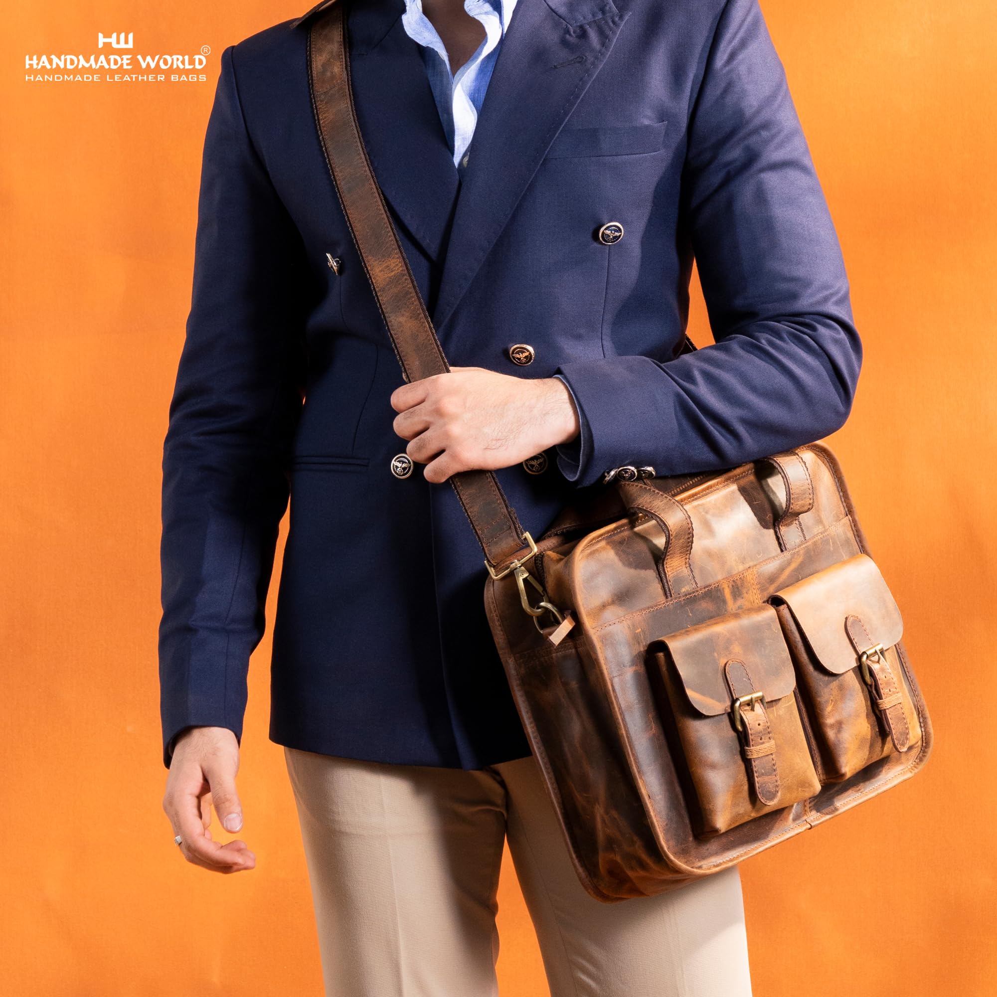 Premium Handmade Leather Laptop Briefcase for Men & Women - Arthur Travel Messenger Bag Fits 15 Inch Laptop - Crossbody Satchel for Office Work, Business Travel & Daily Commute