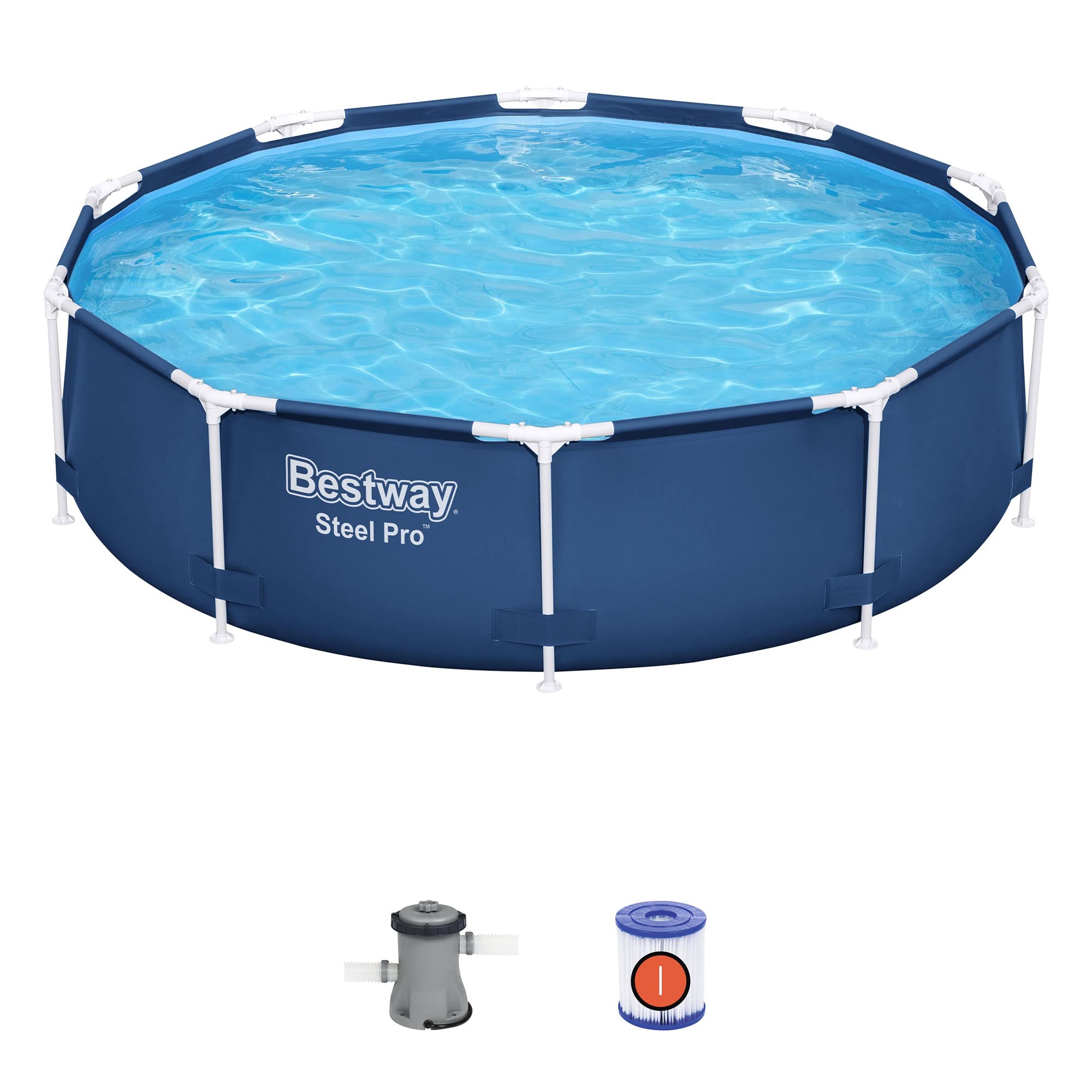 Bestway Steel Pro 10ft x 30in Round Above Ground Outdoor Swimming Pool Set with 330GPH Filter Pump - Durable Backyard Family Pool for Summer Fun, Kids Play & Outdoor Relaxation
