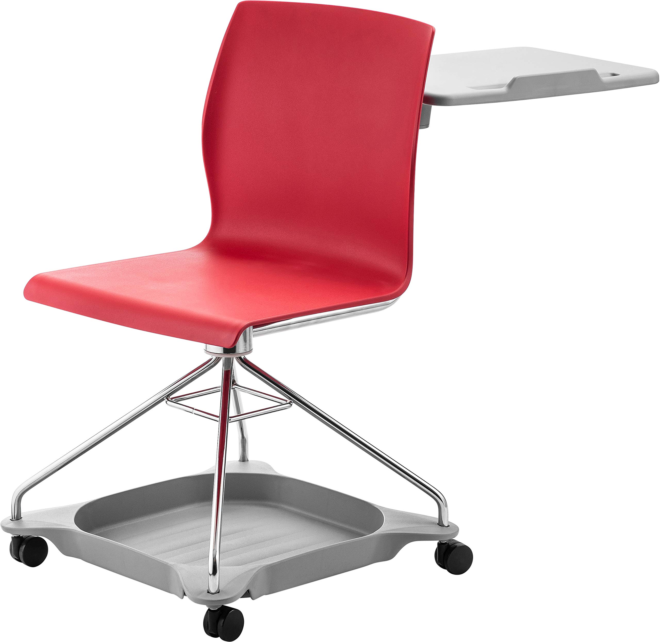 National Public Seating Mobile Chair with Tablet Arm and Storage - Red | Adjustable Rolling Office Chair for Conference Rooms, Classrooms & Waiting Areas