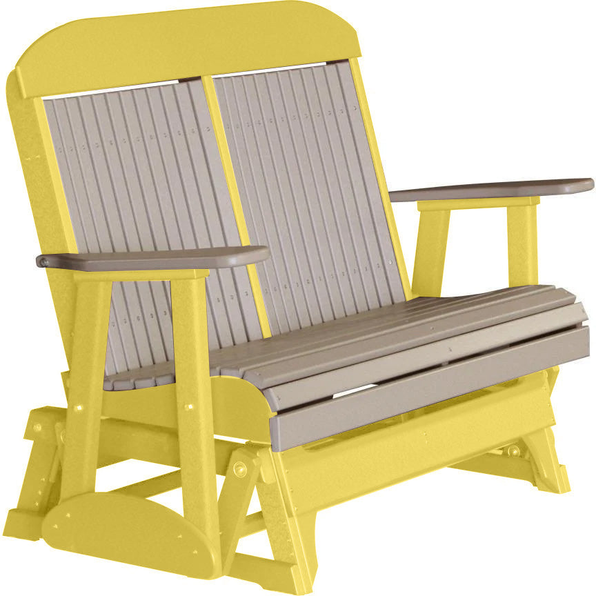 LuxCraft Weatherwood 4 ft. Recycled Plastic Highback Outdoor Glider Bench with Cup Holder - Durable Eco-Friendly Patio Furniture for Garden, Porch, and Backyard Relaxation