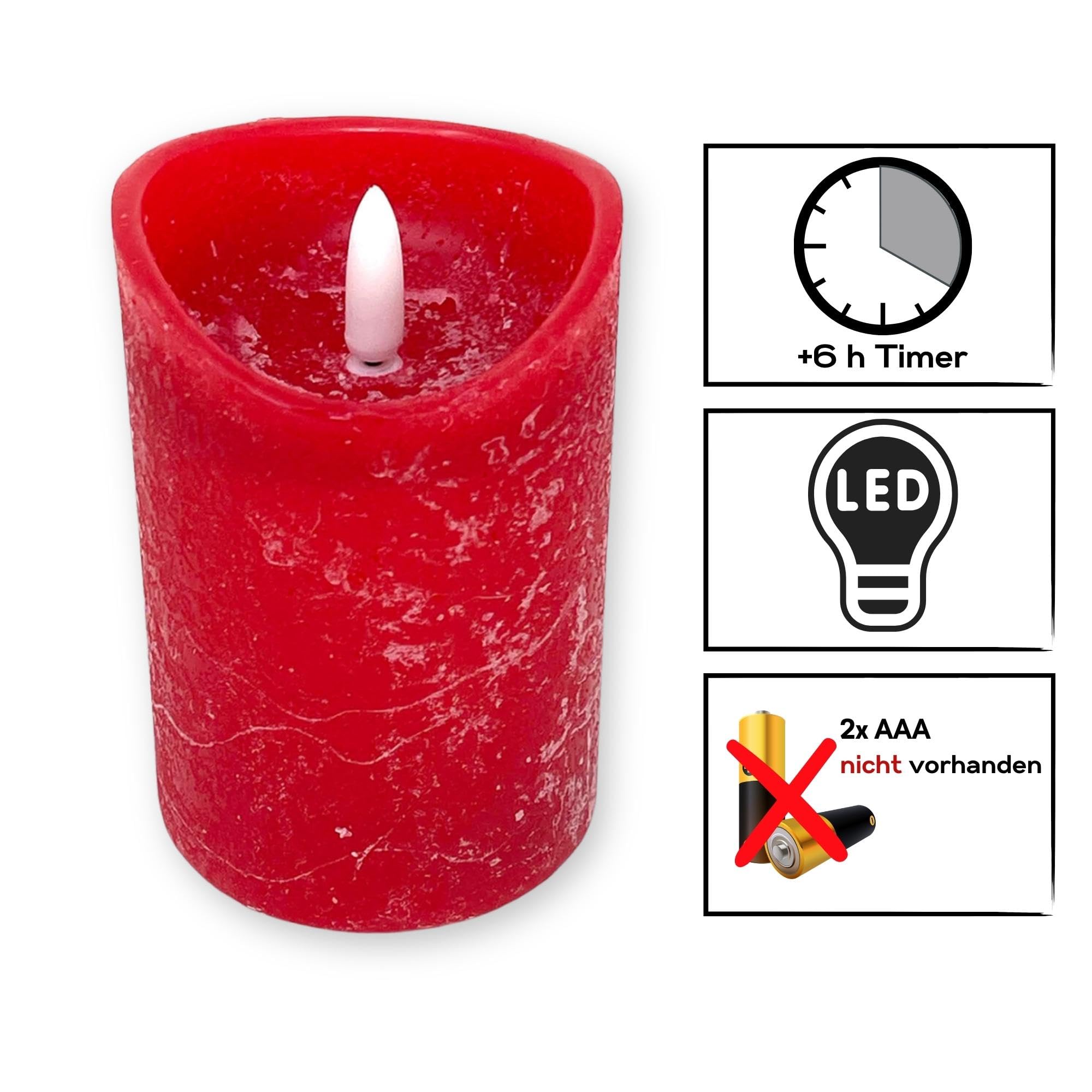 Flameless LED Candles Red - 4 Pack with Black Wick & Timer - Real Wax Look - 7.5x10cm Battery Operated Candles for Christmas, Advent, Grave Decor, Home & Wedding Decorations