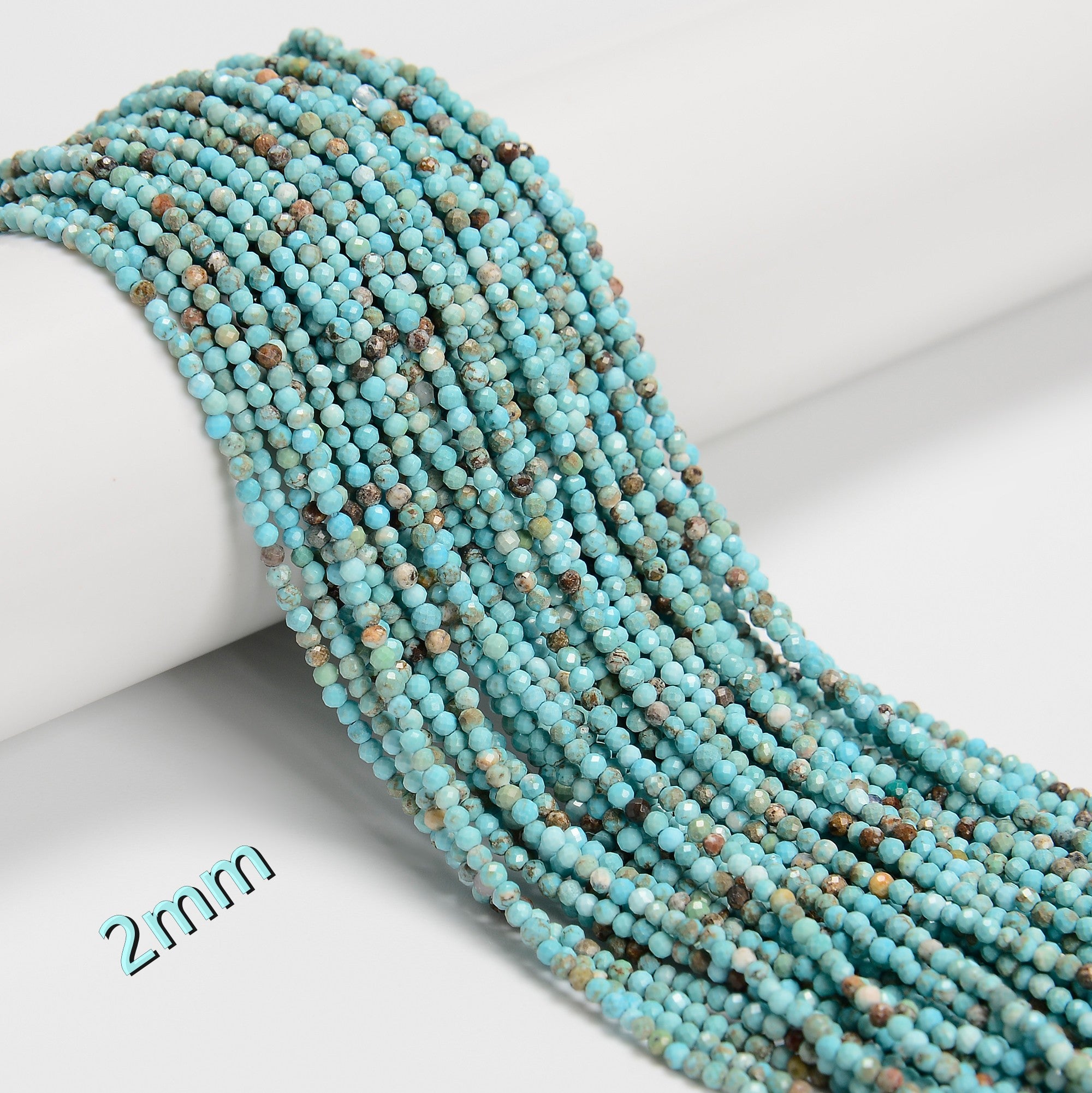 2mm & 3mm Blue Turquoise Faceted Round Beads - 15.5 Inch Strand for Jewelry Making, DIY Crafts, Bracelets & Necklaces