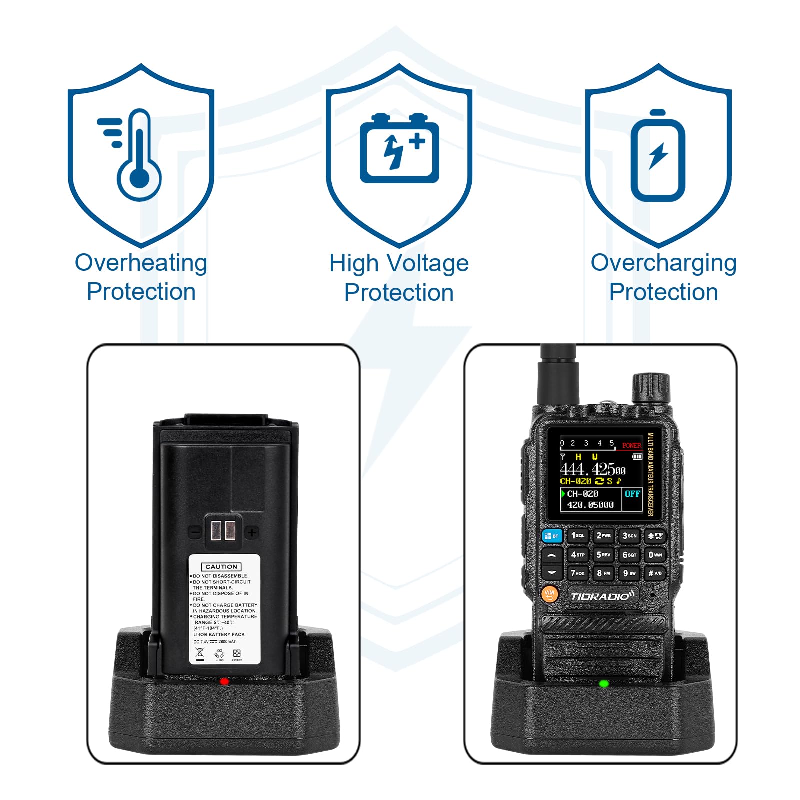 TIDRADIO TD-H3 8-Band Ham Radio Rechargeable Walkie Talkies - 2500mAh Long Range Two Way Radios with NOAA Weather Alerts, FM/AM, DTMF & Wireless Replication (2 Pack) - Perfect for Outdoor Adventures, Emergency Communication & Construction Sites