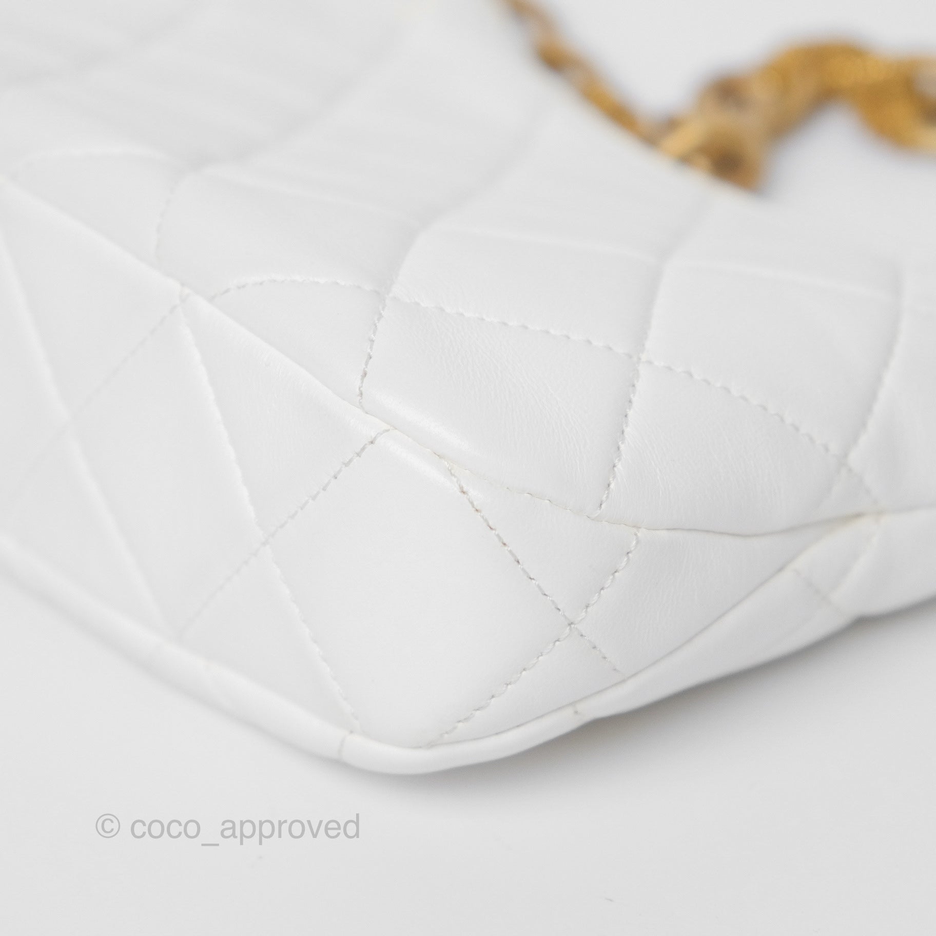 Chanel Quilted Lambskin Chain Hobo Bag in White with Aged Gold Hardware | Luxury Shoulder Bag for Women | Perfect for Parties, Weddings & Everyday Elegance